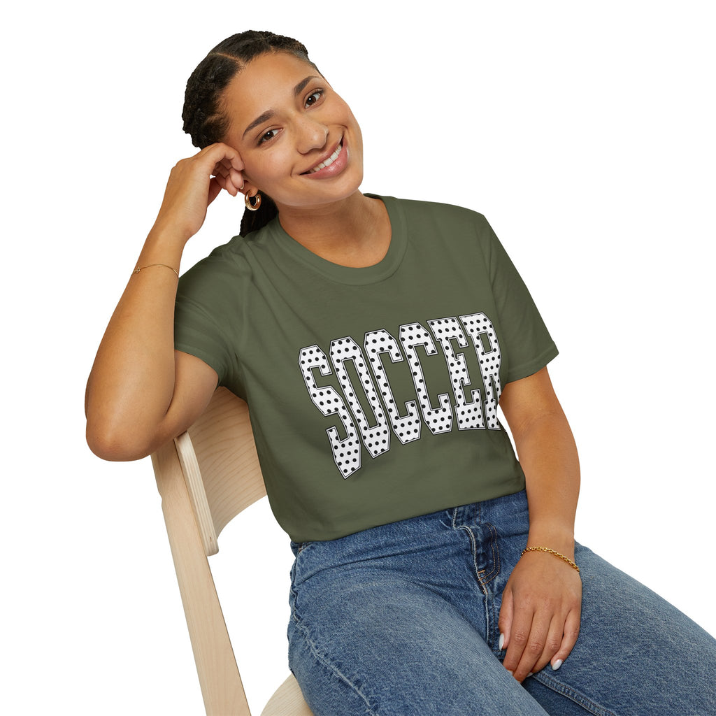 Soccer Varsity Polka Dot T‑Shirt — Retro Athletic Graphic Tee