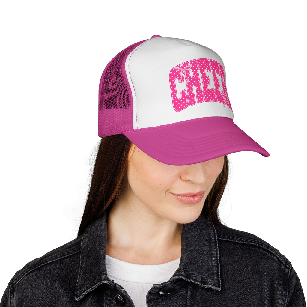 Cheer Trucker Hat — Pink Polka Dot Cheerleading Cap