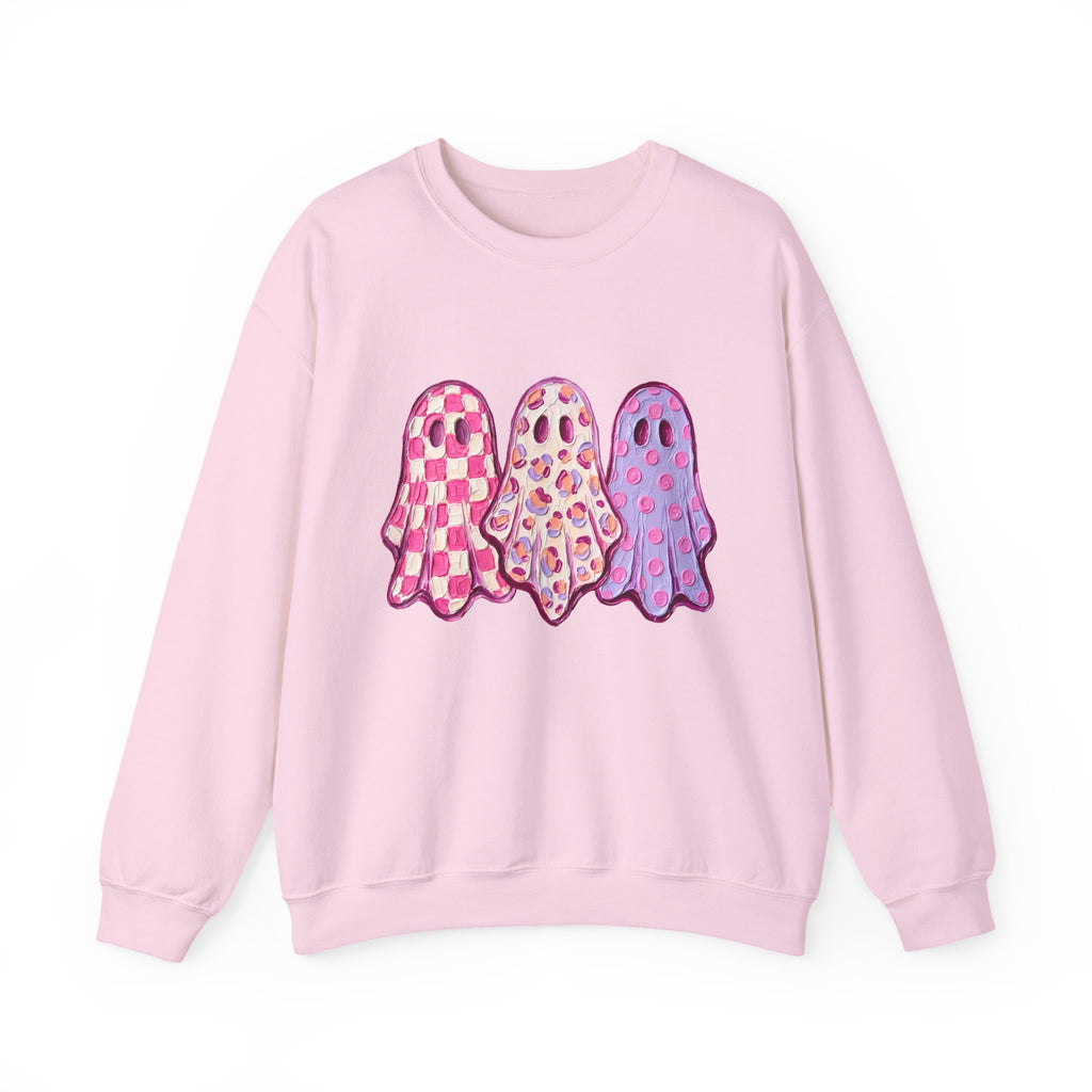 Pink Patterned Ghosts | Cute Halloween and Fall Crewneck Sweatshirt