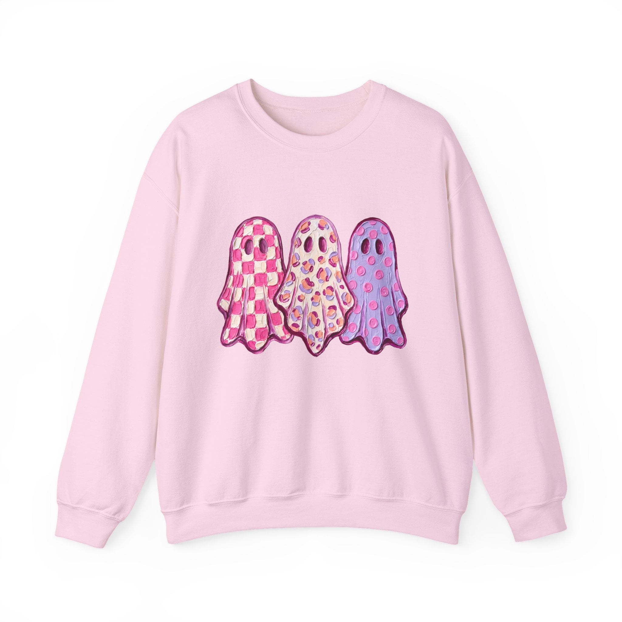 Pink Patterned Ghosts | Cute Halloween and Fall Crewneck Sweatshirt