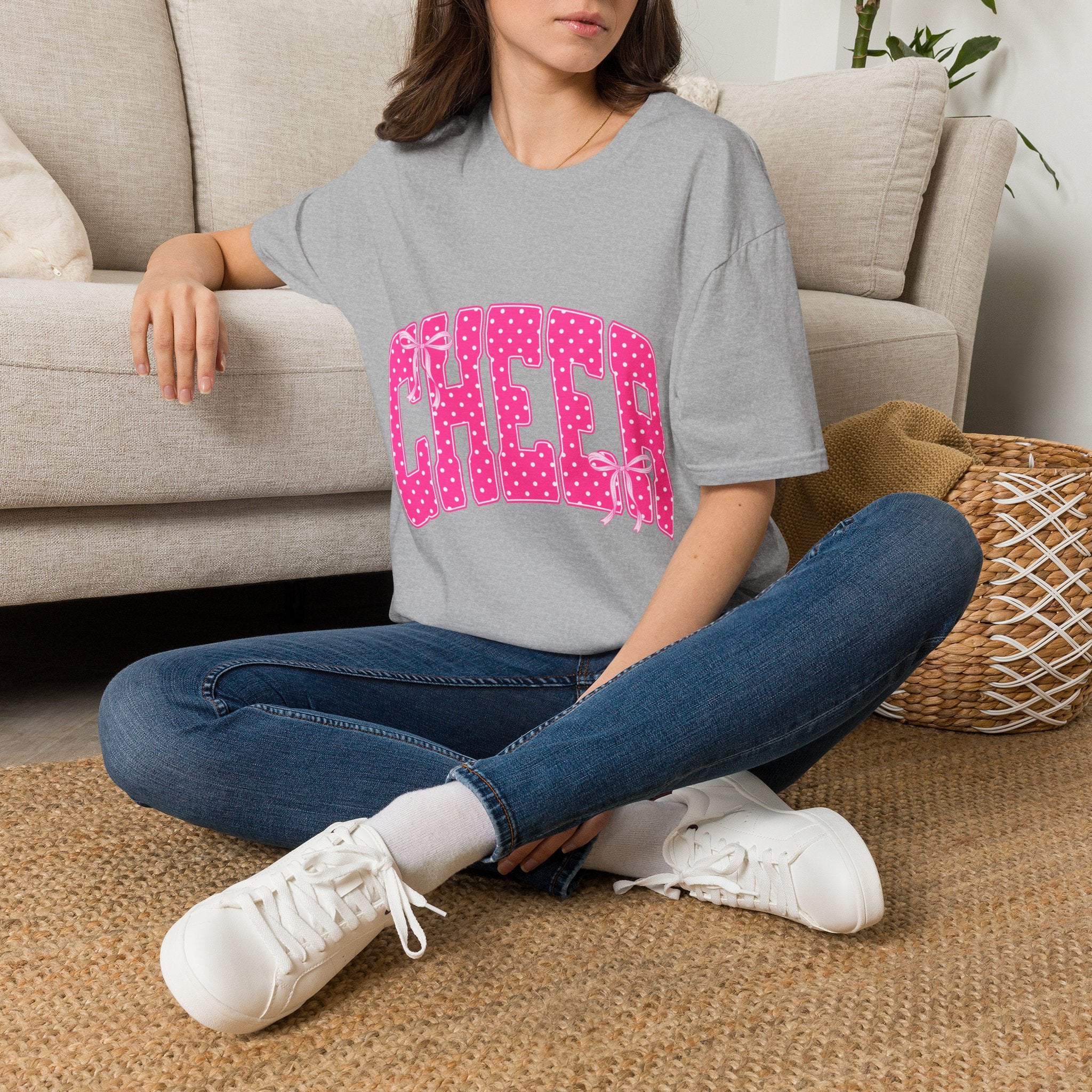 Cheer Graphic T-Shirt — Pink Polka Dot Athletic Tee