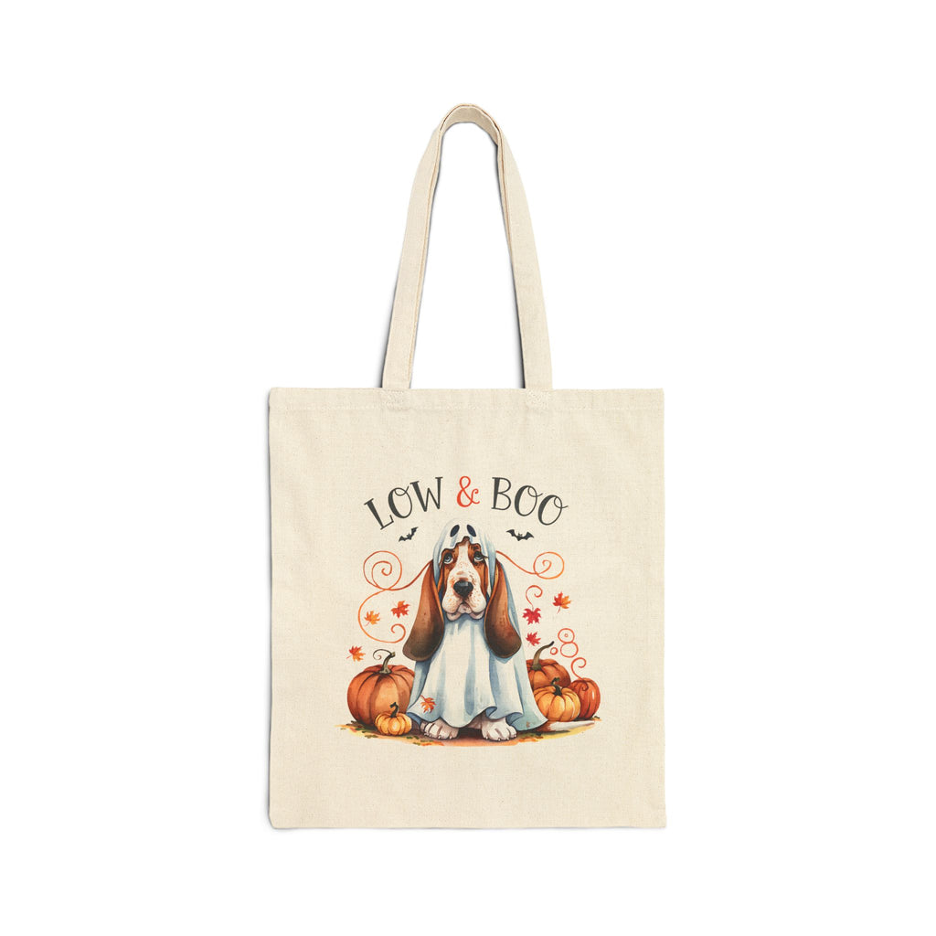 Halloween Basset Hound 'Low & Boo' Canvas Tote Bag