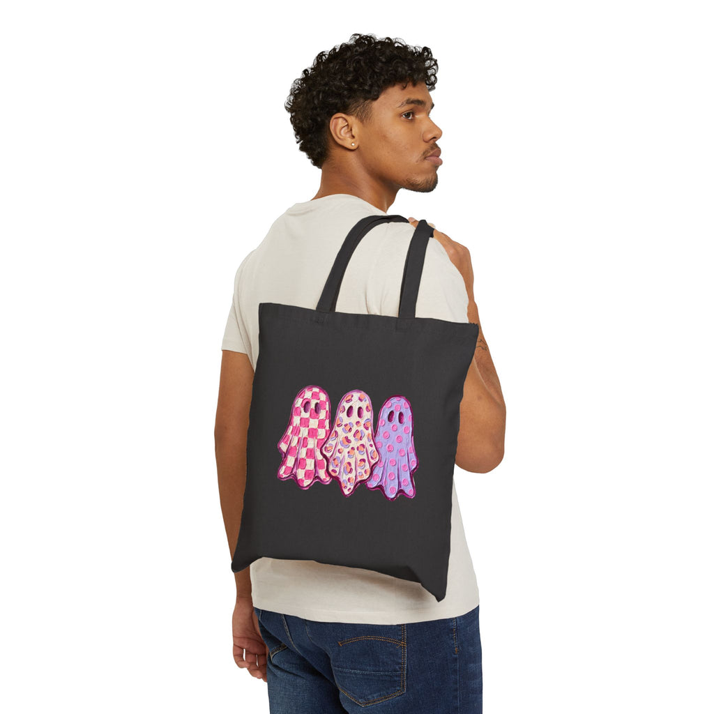 Pink Patterned Ghost | Cotton Canvas Tote Bag