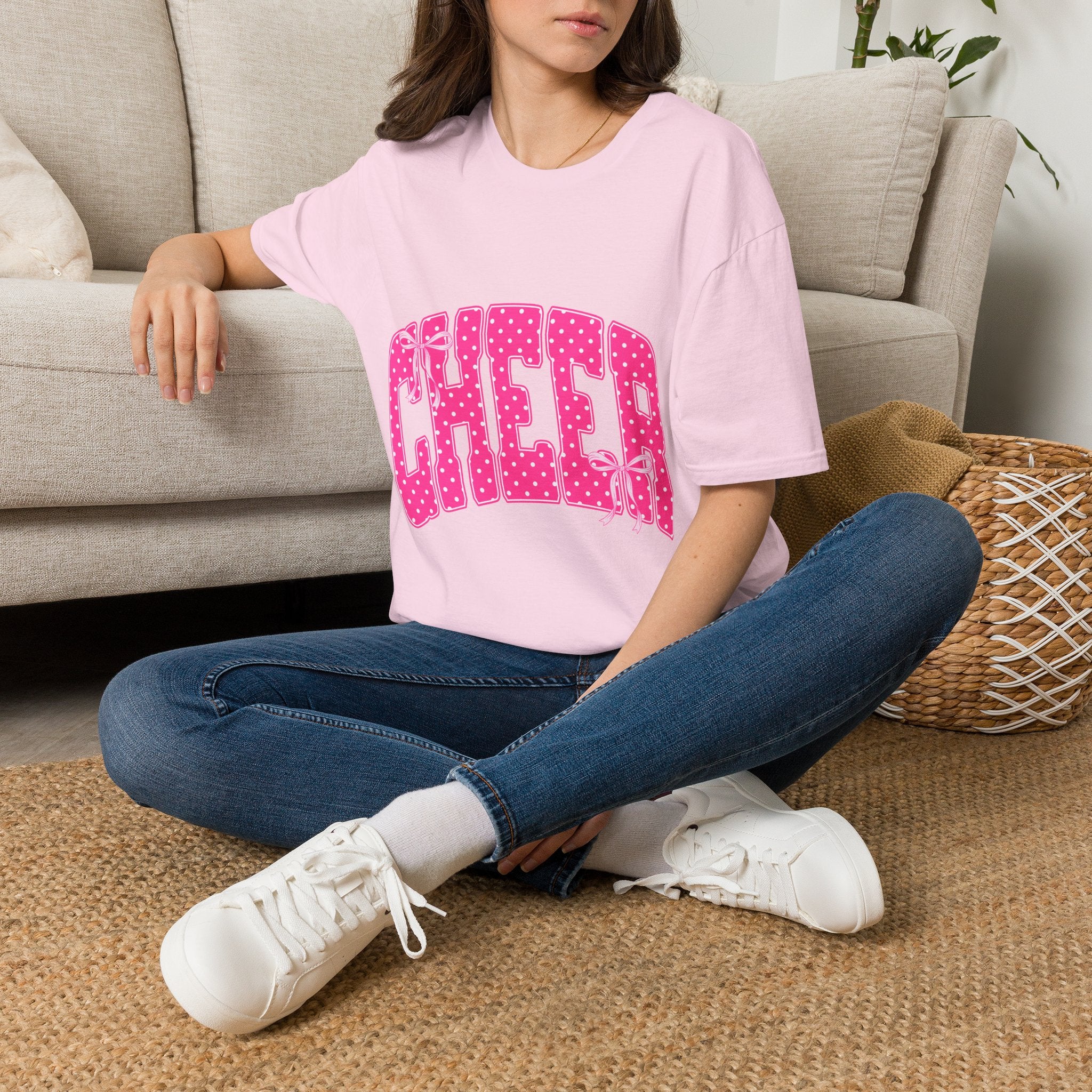 Cheer Graphic T-Shirt — Pink Polka Dot Athletic Tee