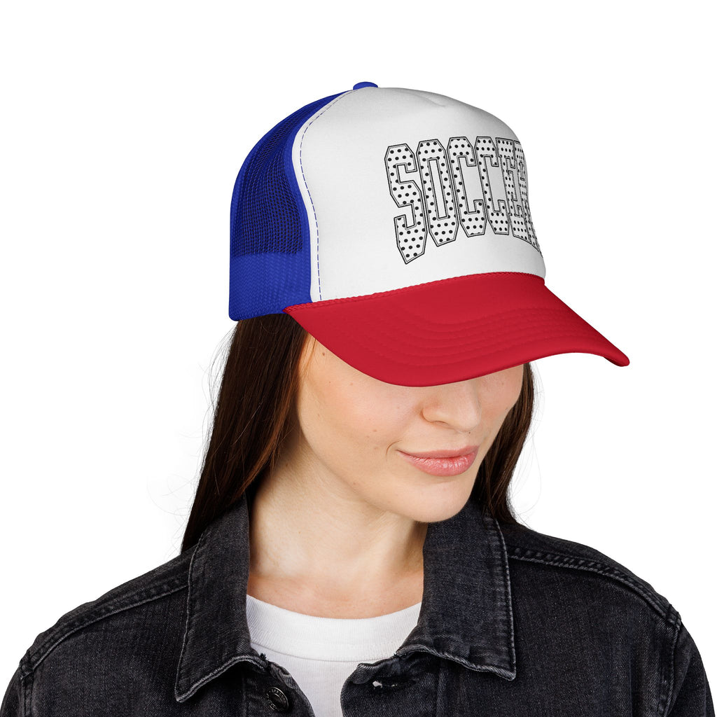 Soccer Dotted Trucker Cap — Vintage Sports Mesh Hat for Fans & Players