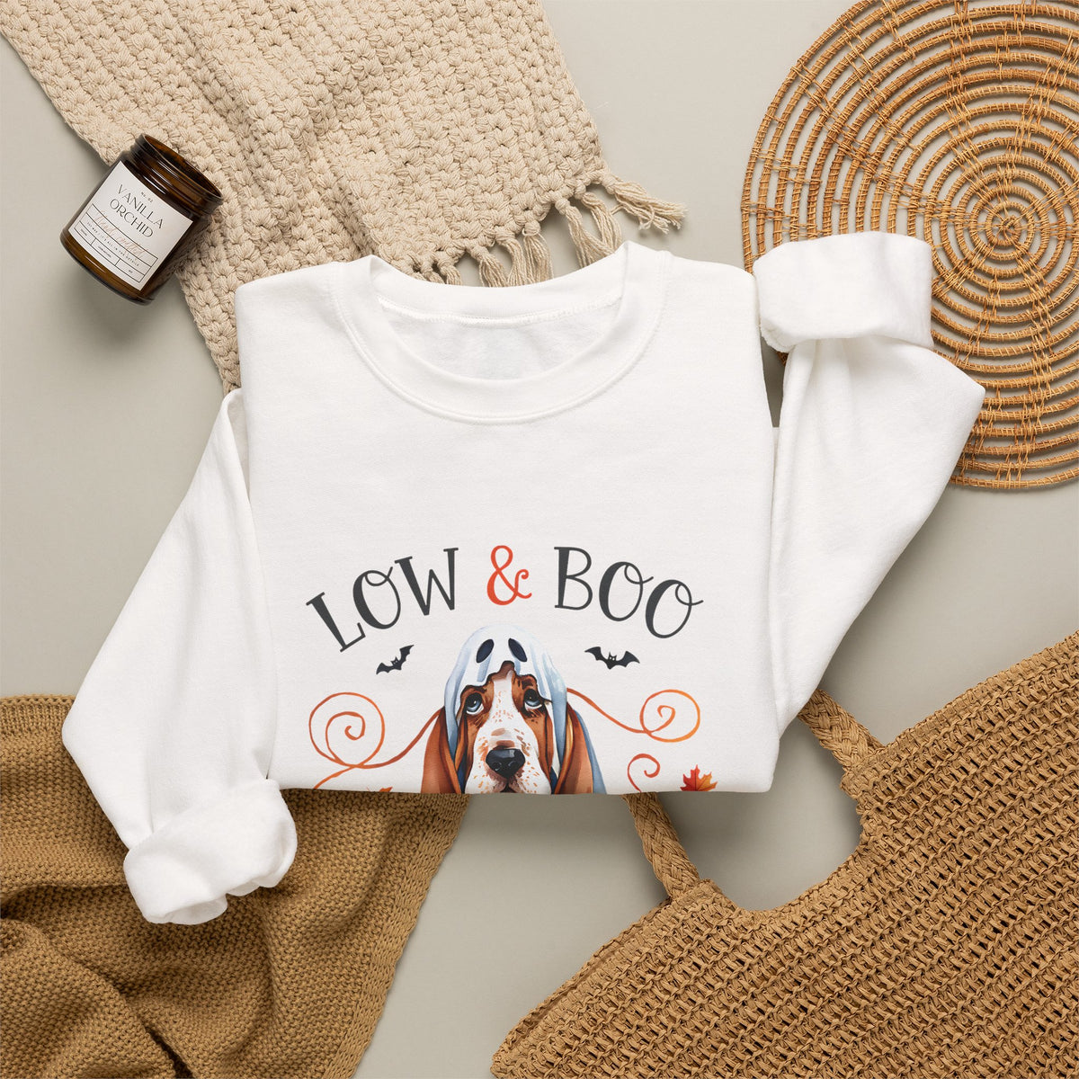 Halloween Basset Hound 'Low & Boo' Crewneck Sweatshirt