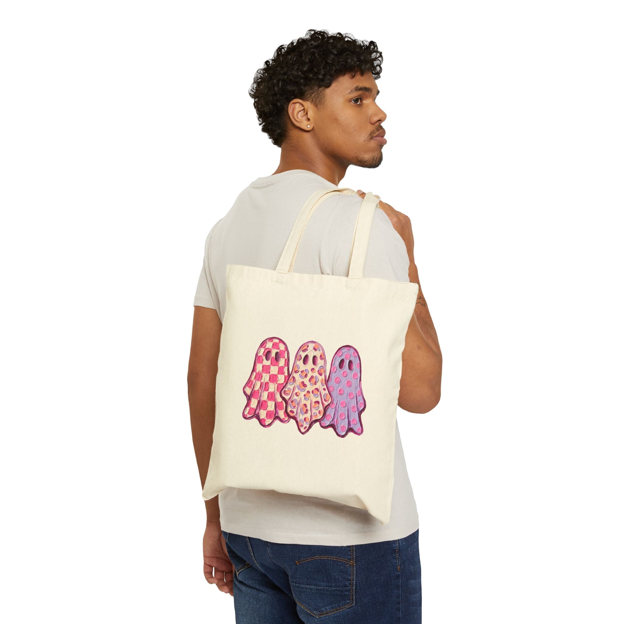 Pink Patterned Ghost | Cotton Canvas Tote Bag