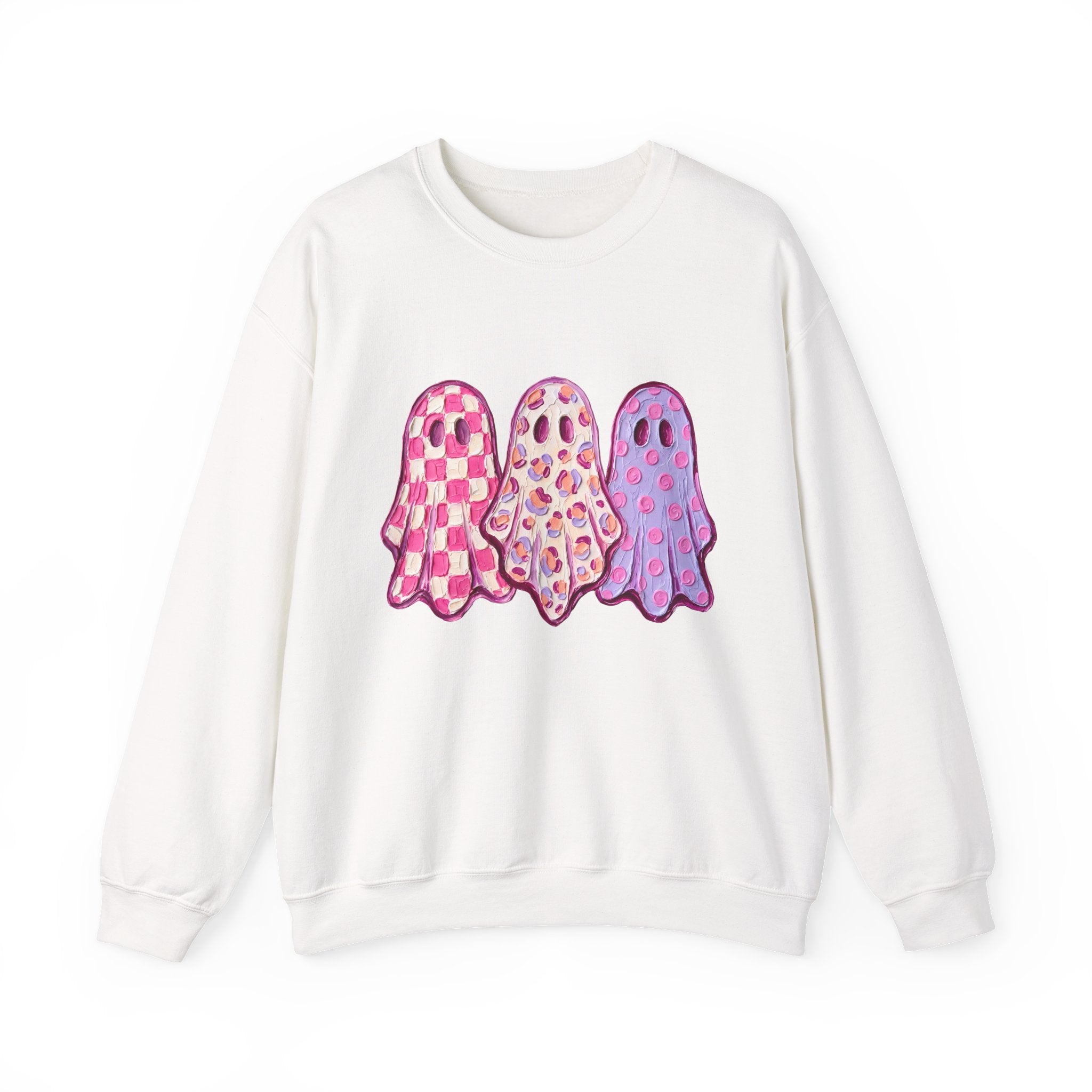 Pink Patterned Ghosts | Cute Halloween and Fall Crewneck Sweatshirt