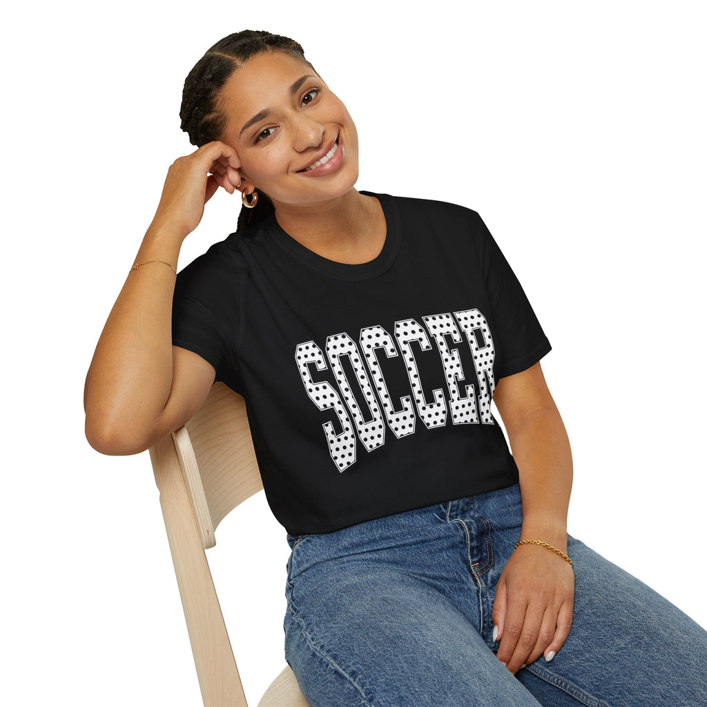 Soccer Varsity Polka Dot T‑Shirt — Retro Athletic Graphic Tee