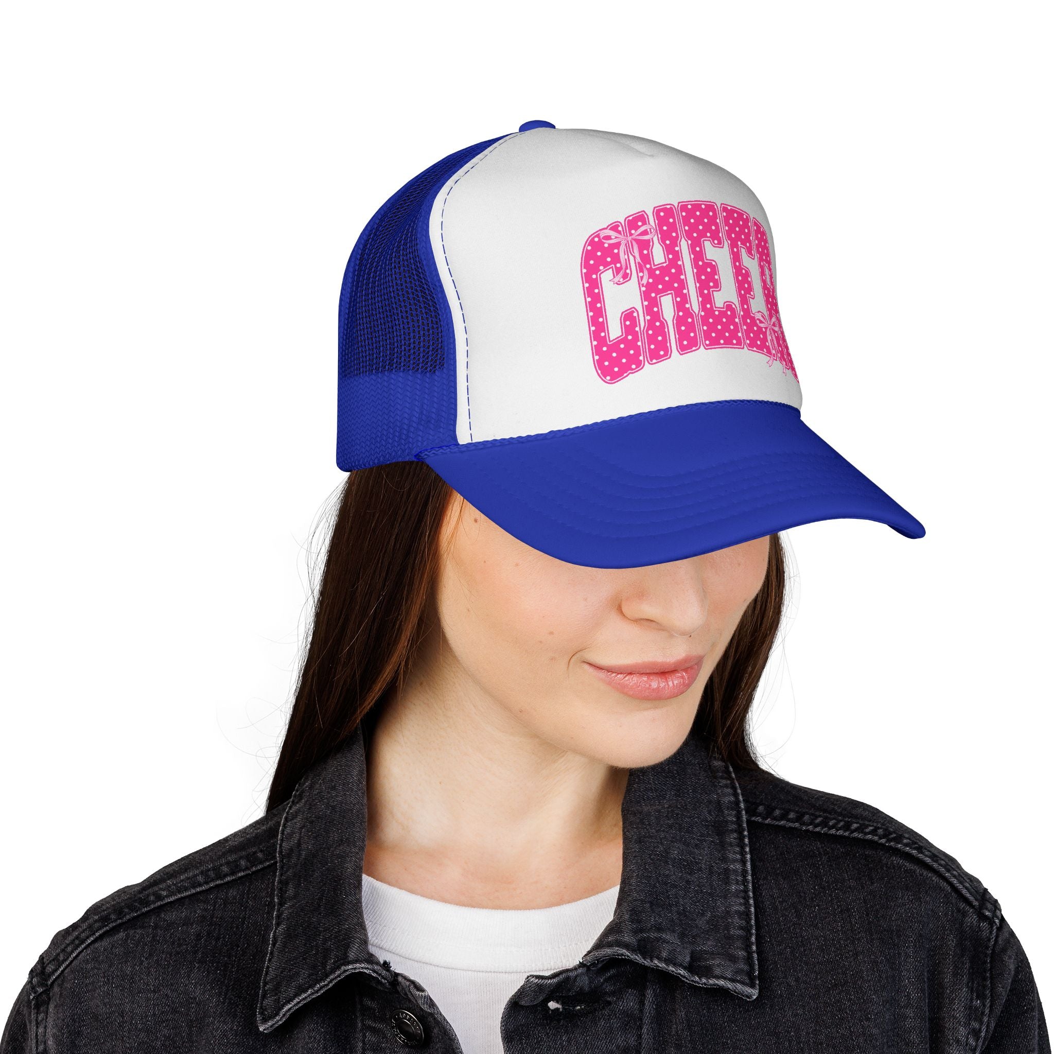 Cheer Trucker Hat — Pink Polka Dot Cheerleading Cap