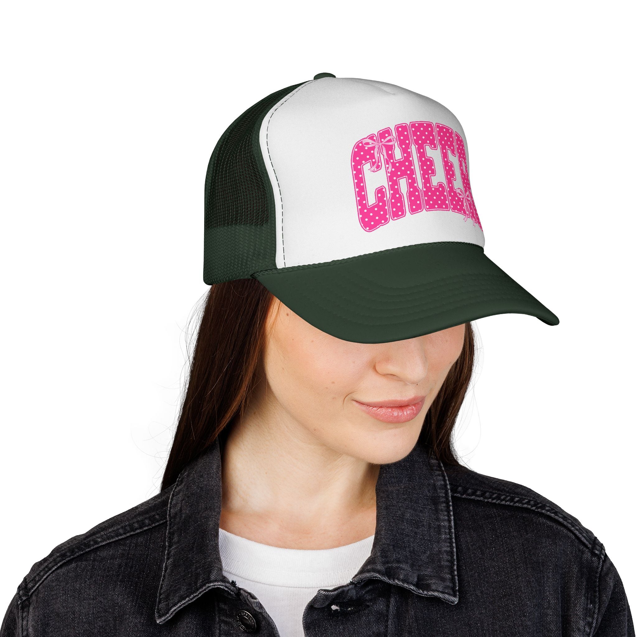 Cheer Trucker Hat — Pink Polka Dot Cheerleading Cap