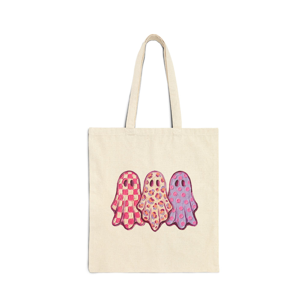 Pink Patterned Ghost | Cotton Canvas Tote Bag