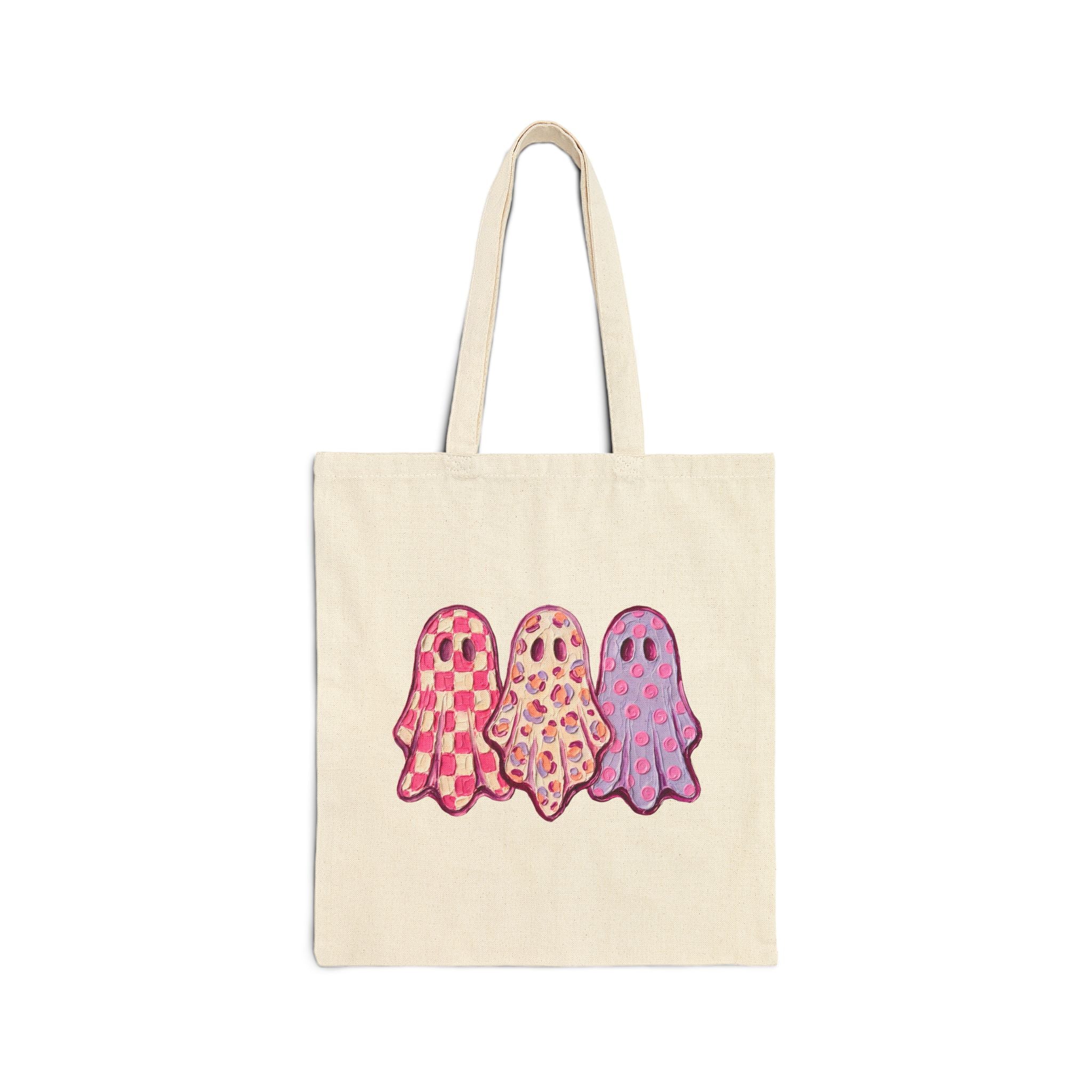 Pink Patterned Ghost | Cotton Canvas Tote Bag