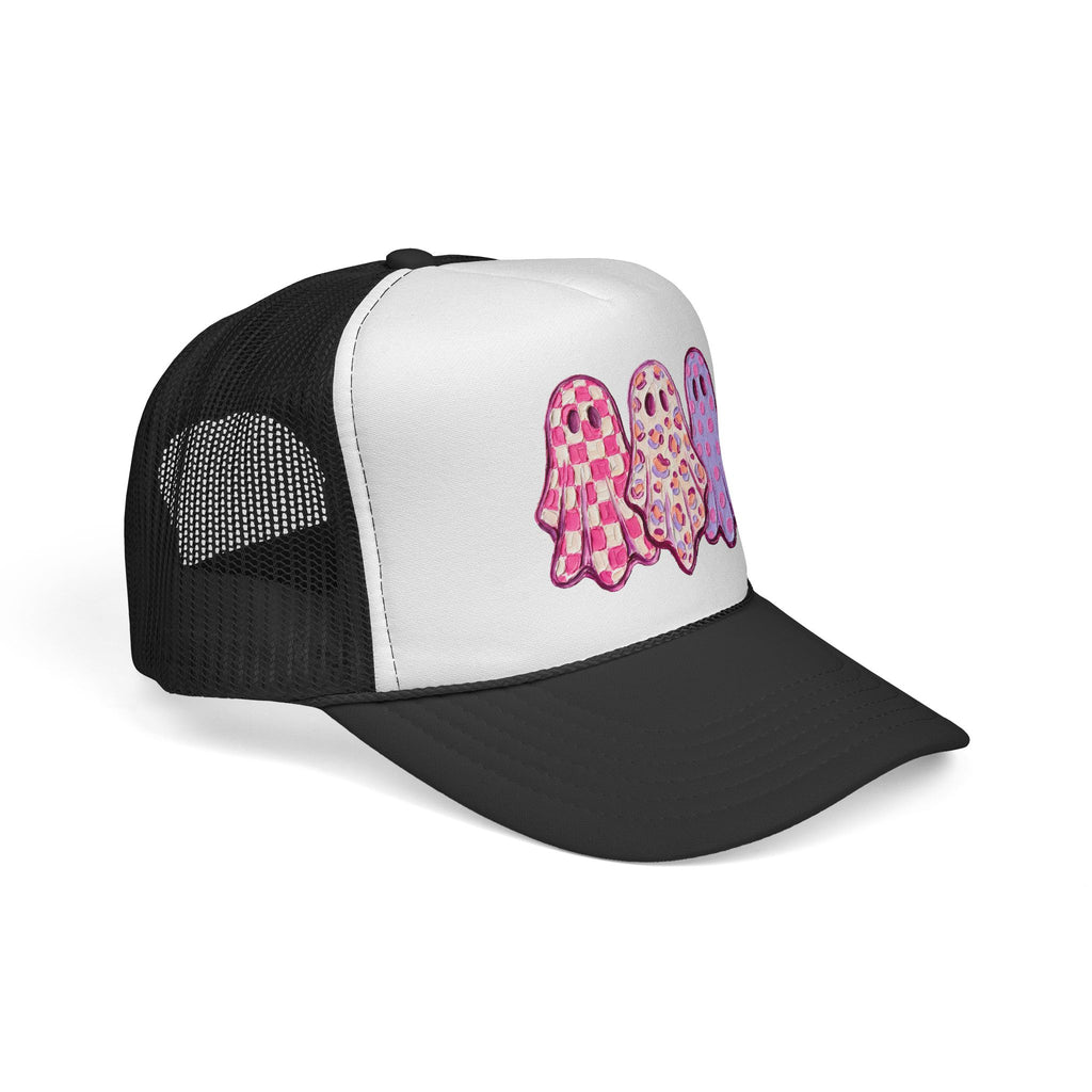Pink Patterned Ghosts Trucker Cap – Cute Pastel Halloween Mesh Hat