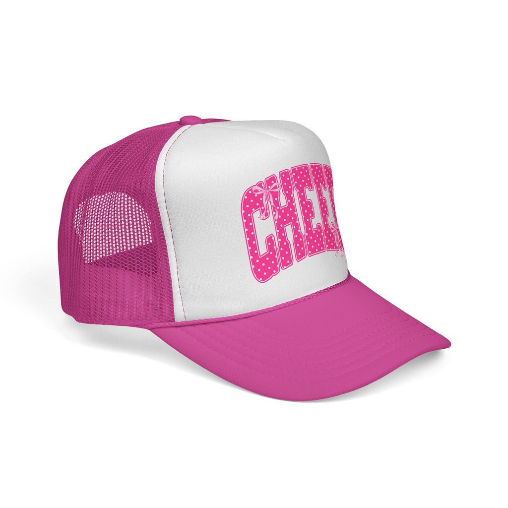 Cheer Trucker Hat — Pink Polka Dot Cheerleading Cap