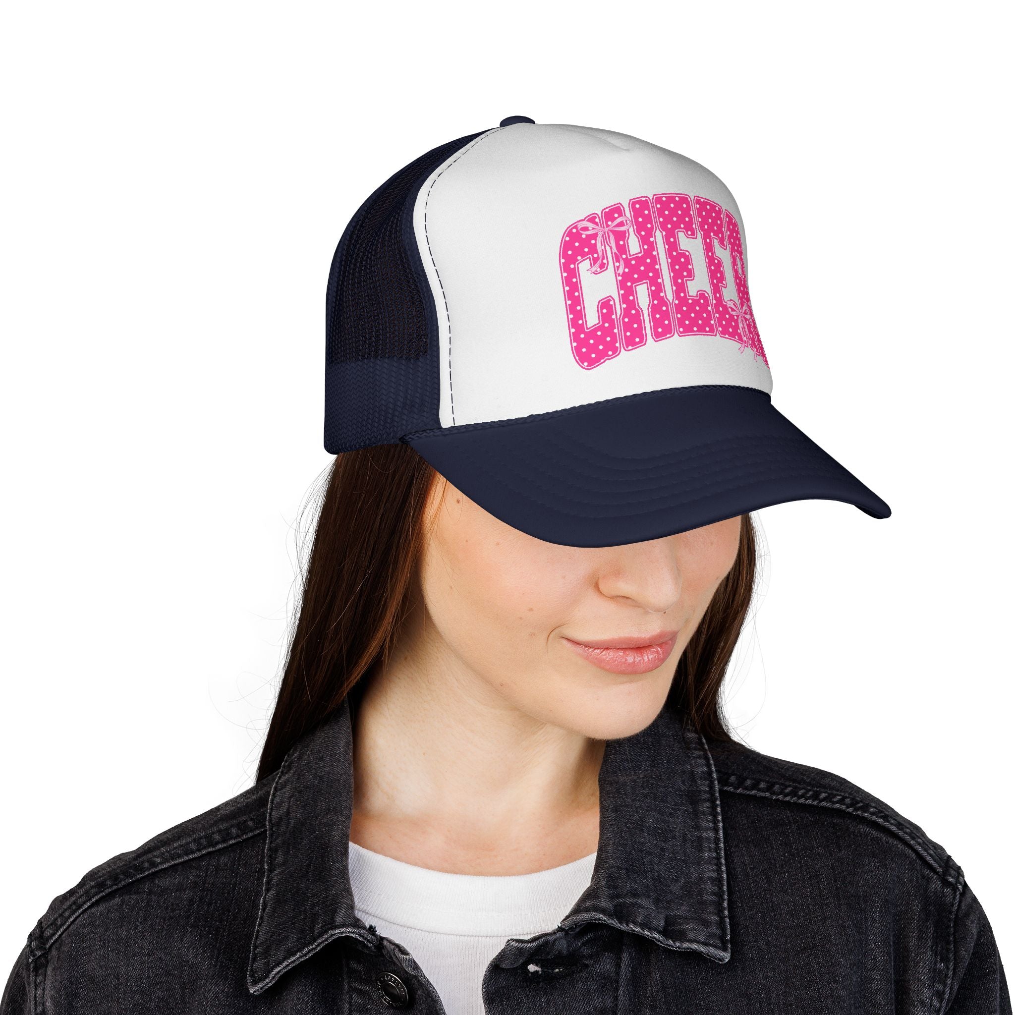 Cheer Trucker Hat — Pink Polka Dot Cheerleading Cap