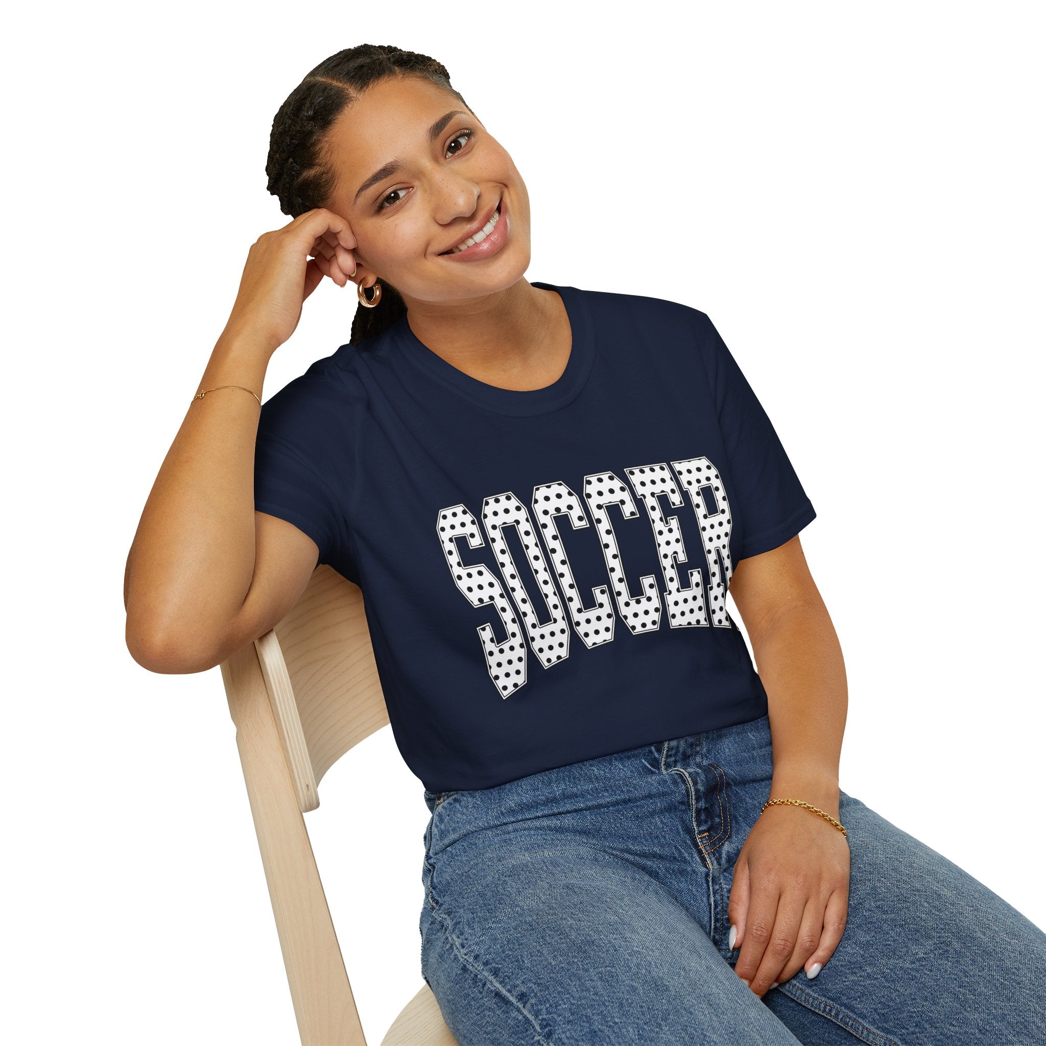 Soccer Varsity Polka Dot T‑Shirt — Retro Athletic Graphic Tee