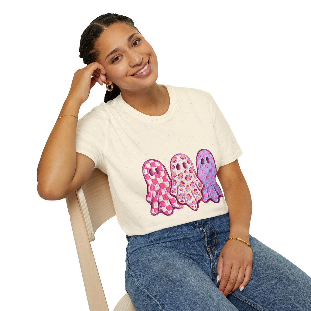 Pink Patterned Ghosts T-Shirt — Cute Halloween and Fall Tee