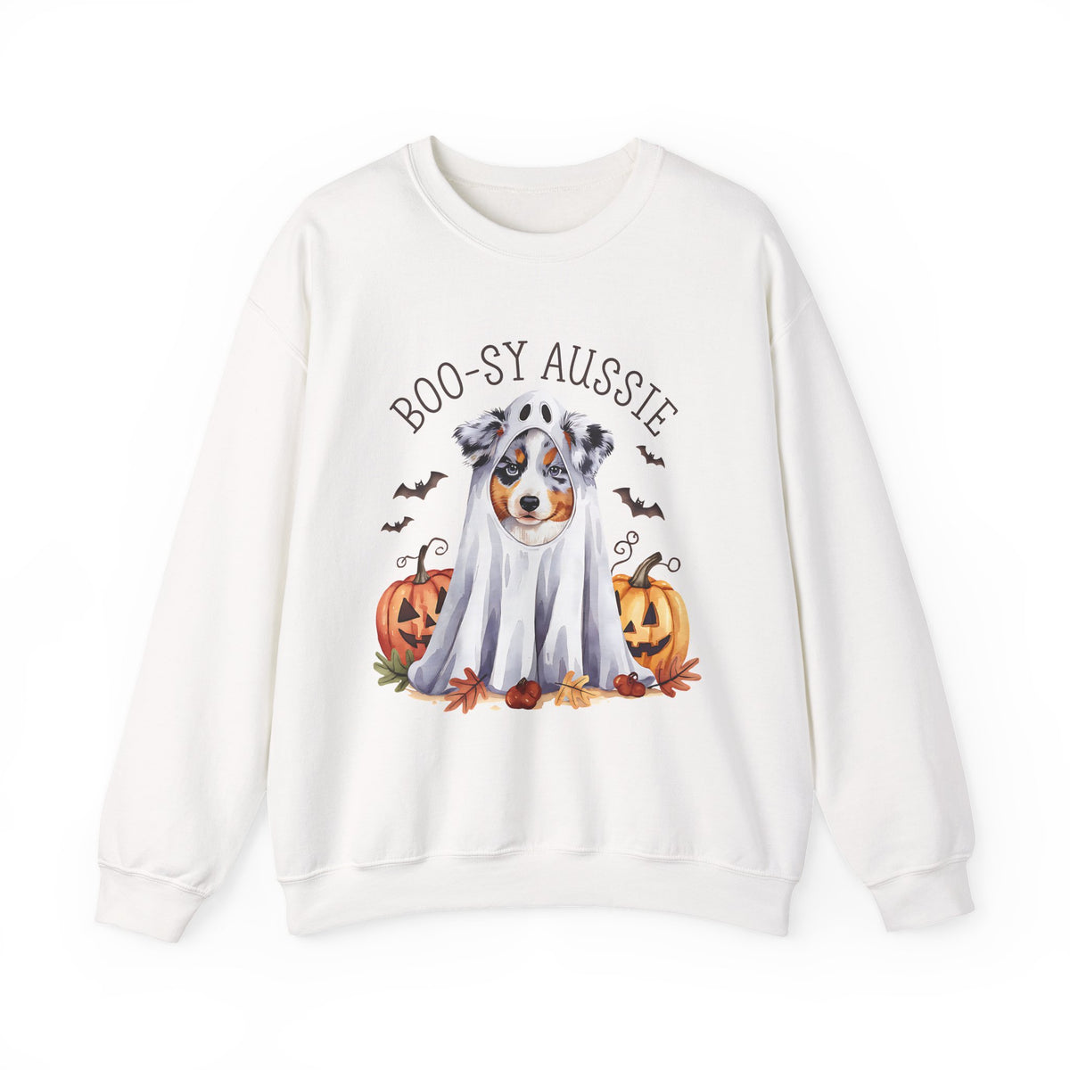 Boo-sy Aussie Ghost Dog Crewneck Sweatshirt | Halloween Aussie Shepherd