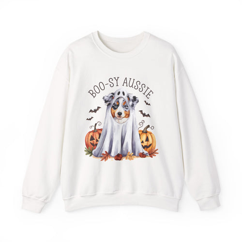 Boo-sy Aussie Ghost Dog Crewneck Sweatshirt | Halloween Aussie Shepherd