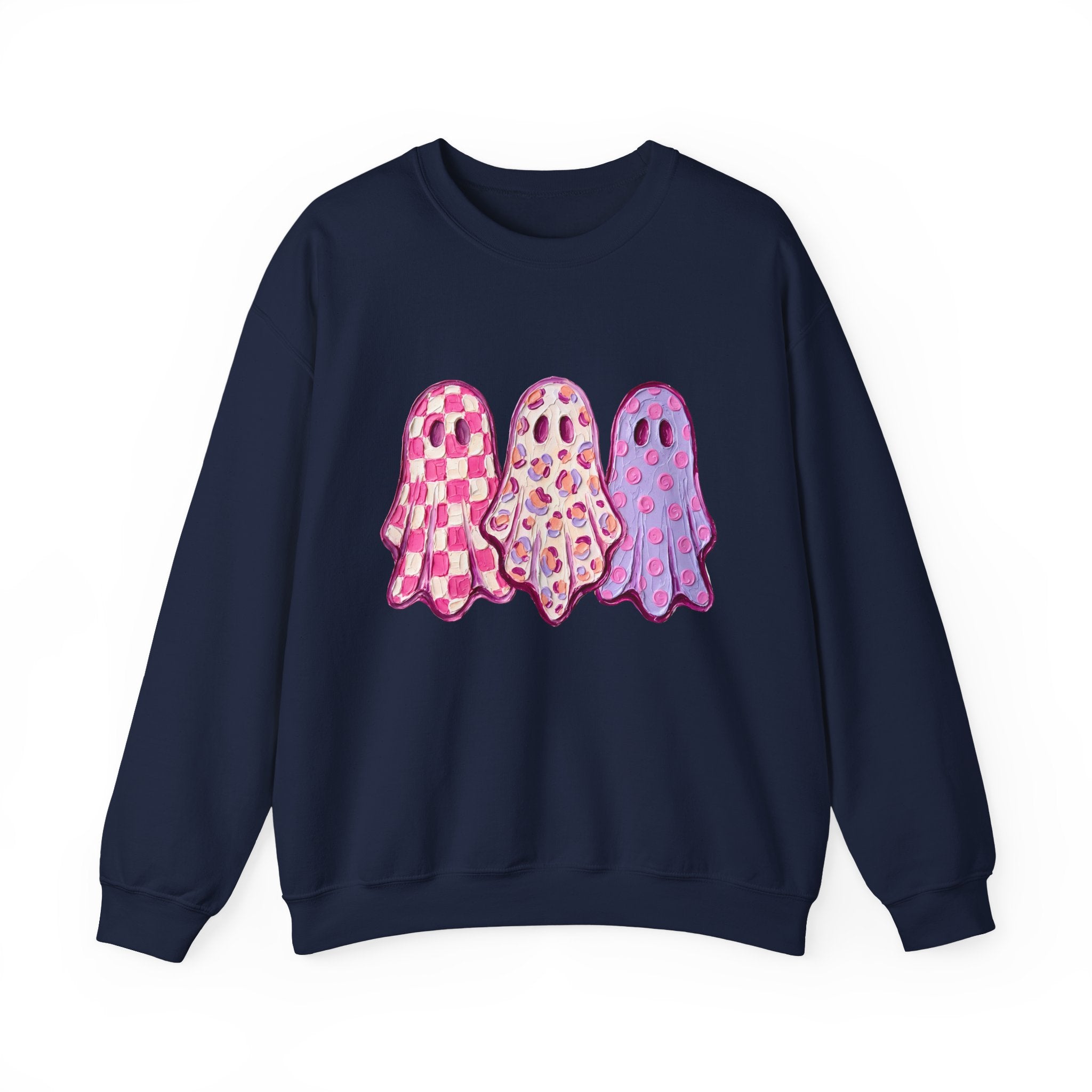 Pink Patterned Ghosts | Cute Halloween and Fall Crewneck Sweatshirt