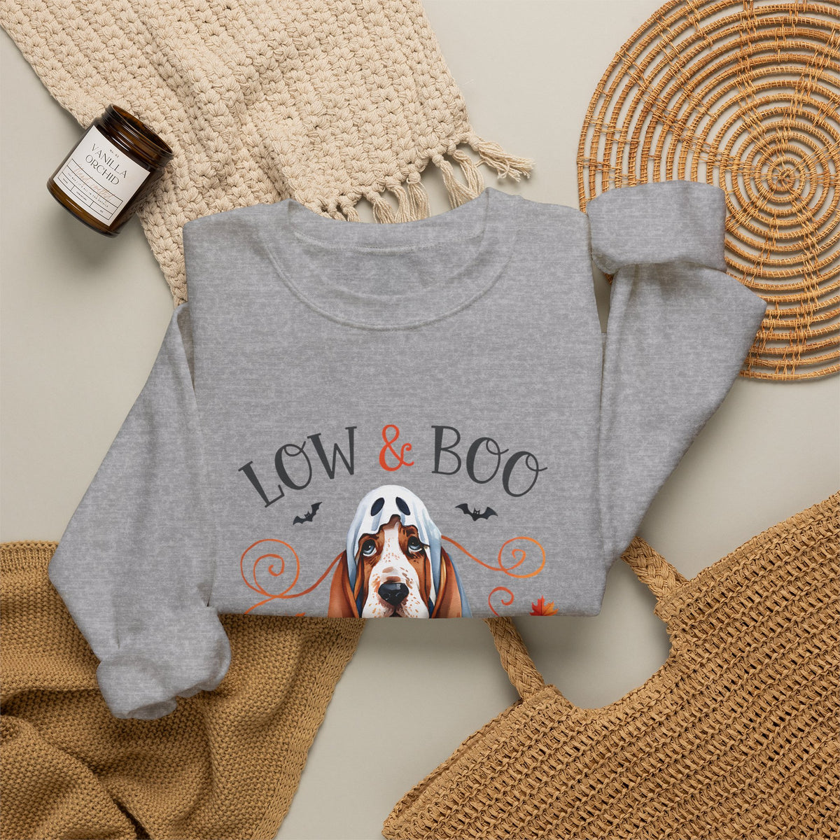 Halloween Basset Hound 'Low & Boo' Crewneck Sweatshirt