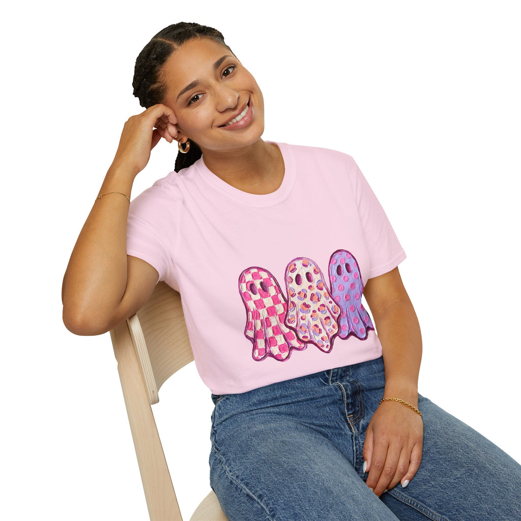 Pink Patterned Ghosts T-Shirt — Cute Halloween and Fall Tee