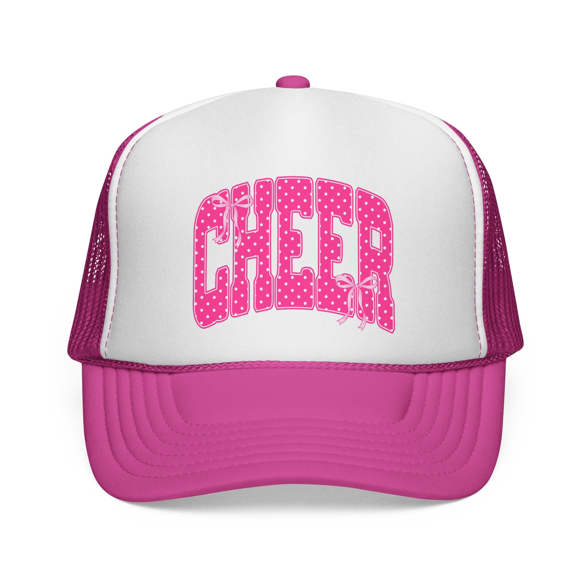 Cheer Trucker Hat — Pink Polka Dot Cheerleading Cap