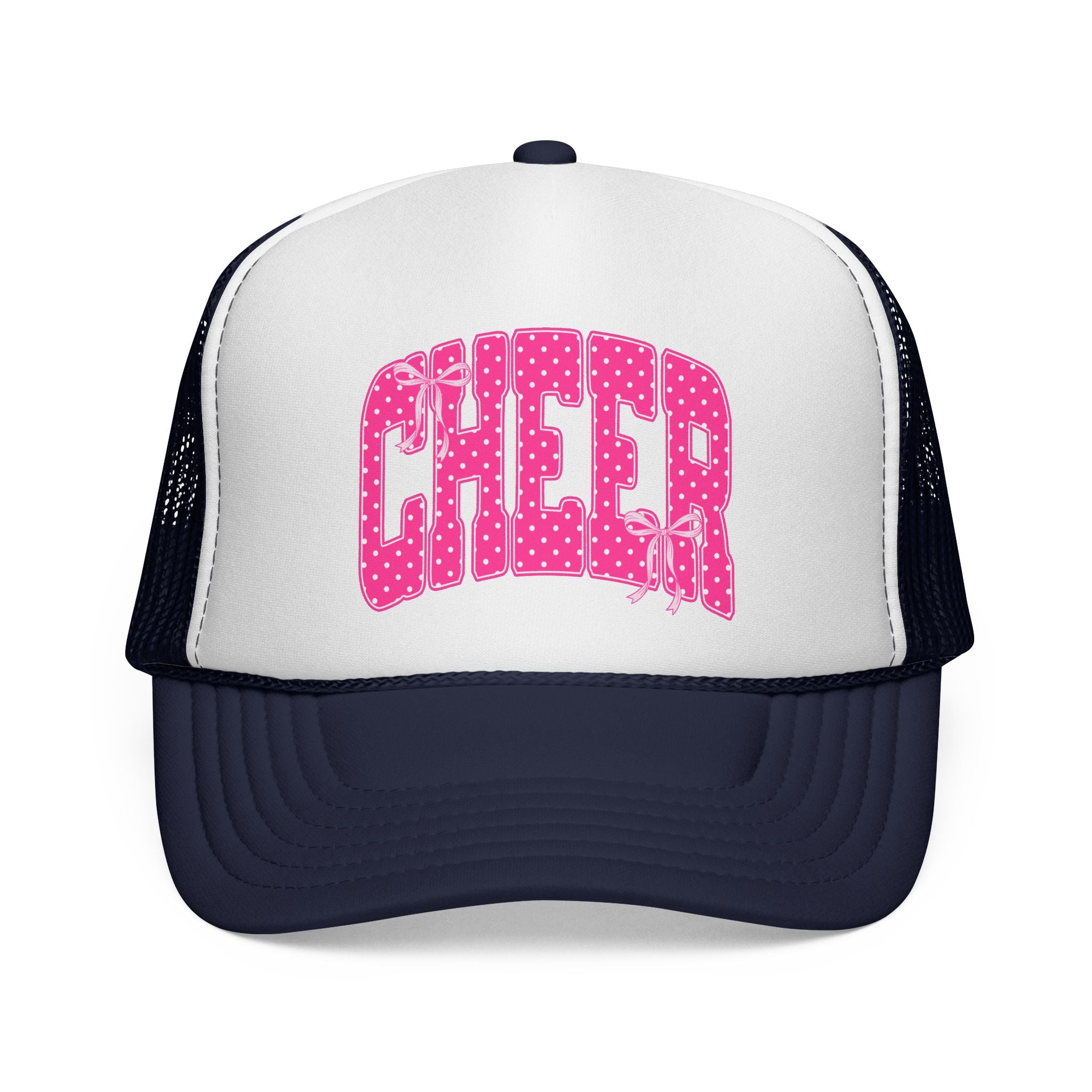 Cheer Trucker Hat — Pink Polka Dot Cheerleading Cap