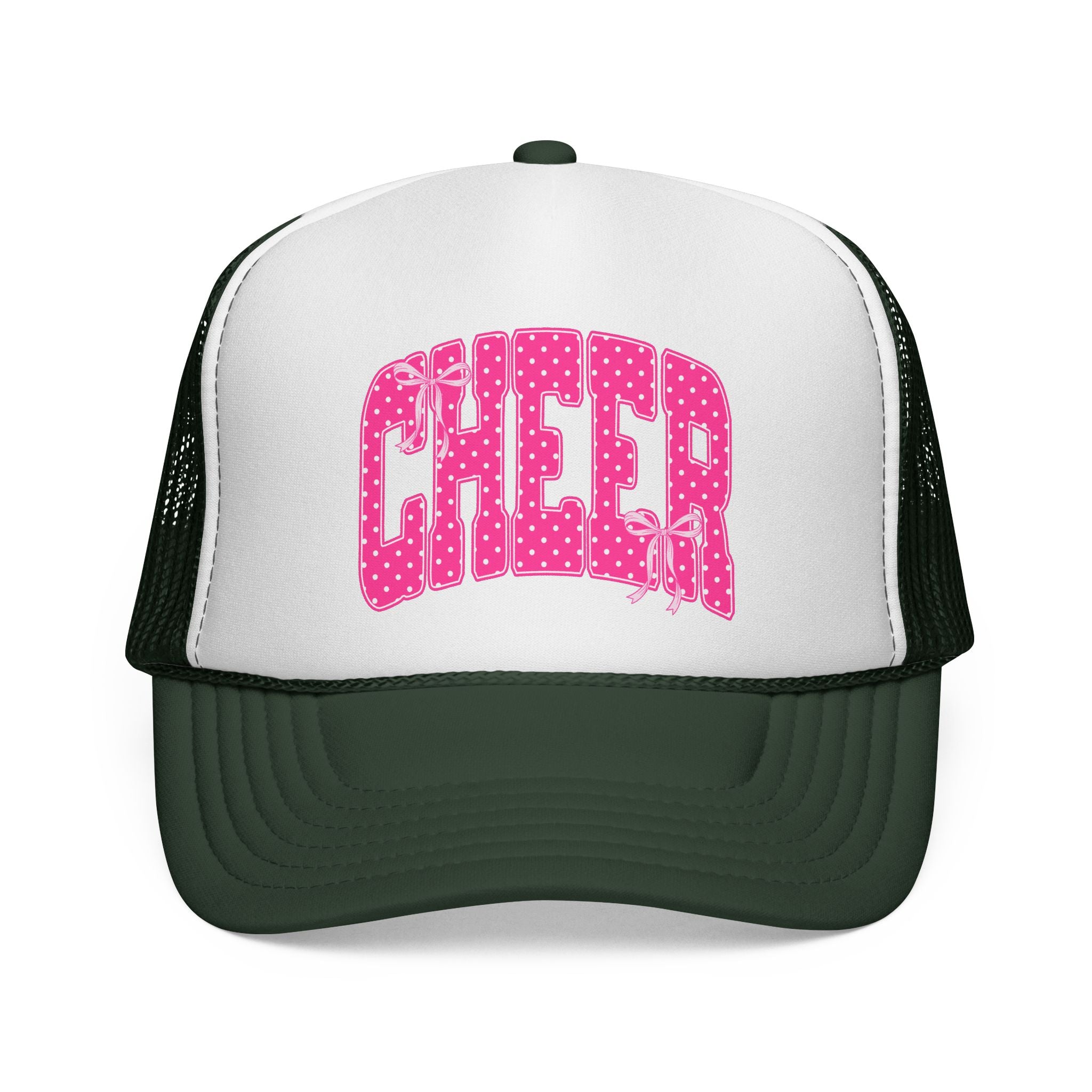 Cheer Trucker Hat — Pink Polka Dot Cheerleading Cap