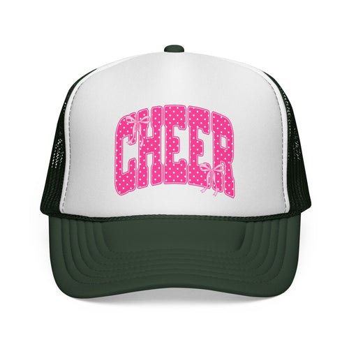 Cheer Trucker Hat — Pink Polka Dot Cheerleading Cap
