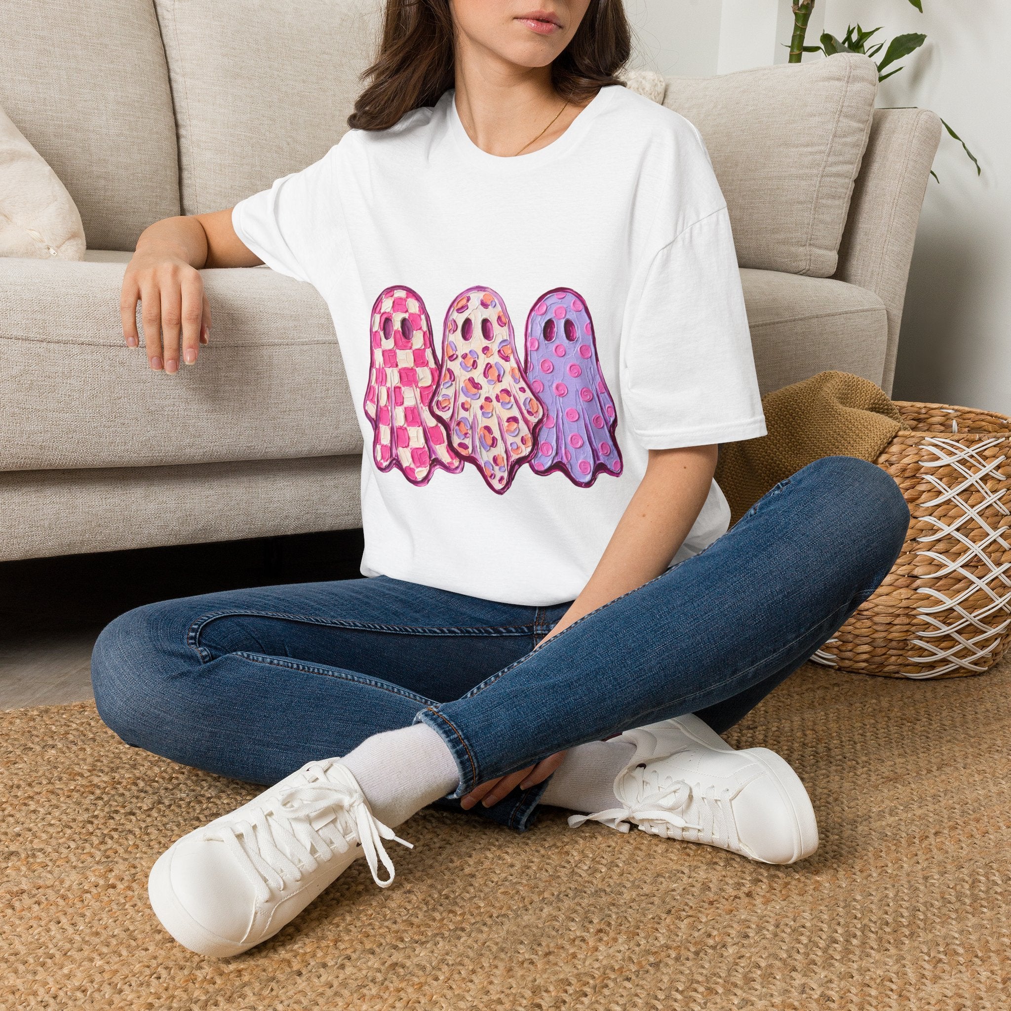 Pink Patterned Ghosts T-Shirt — Cute Halloween and Fall Tee