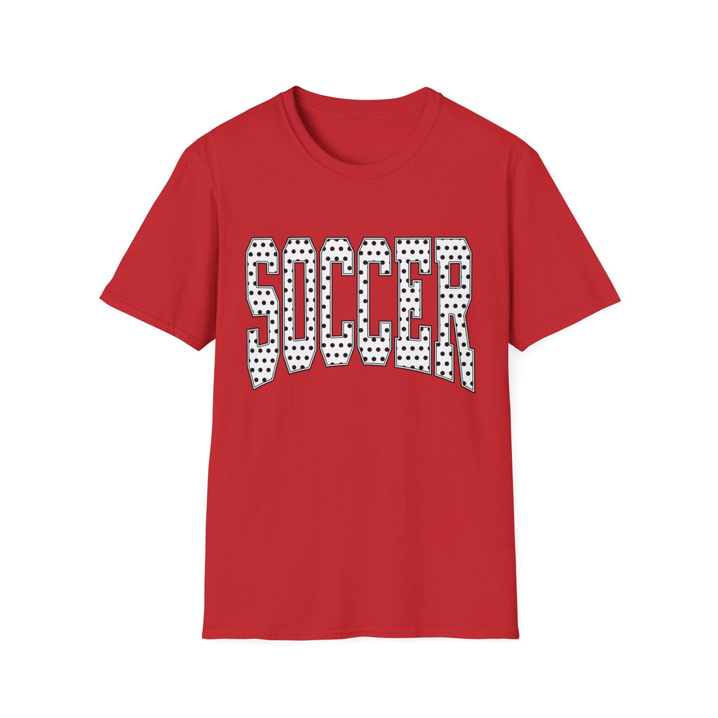 Soccer Varsity Polka Dot T‑Shirt — Retro Athletic Graphic Tee