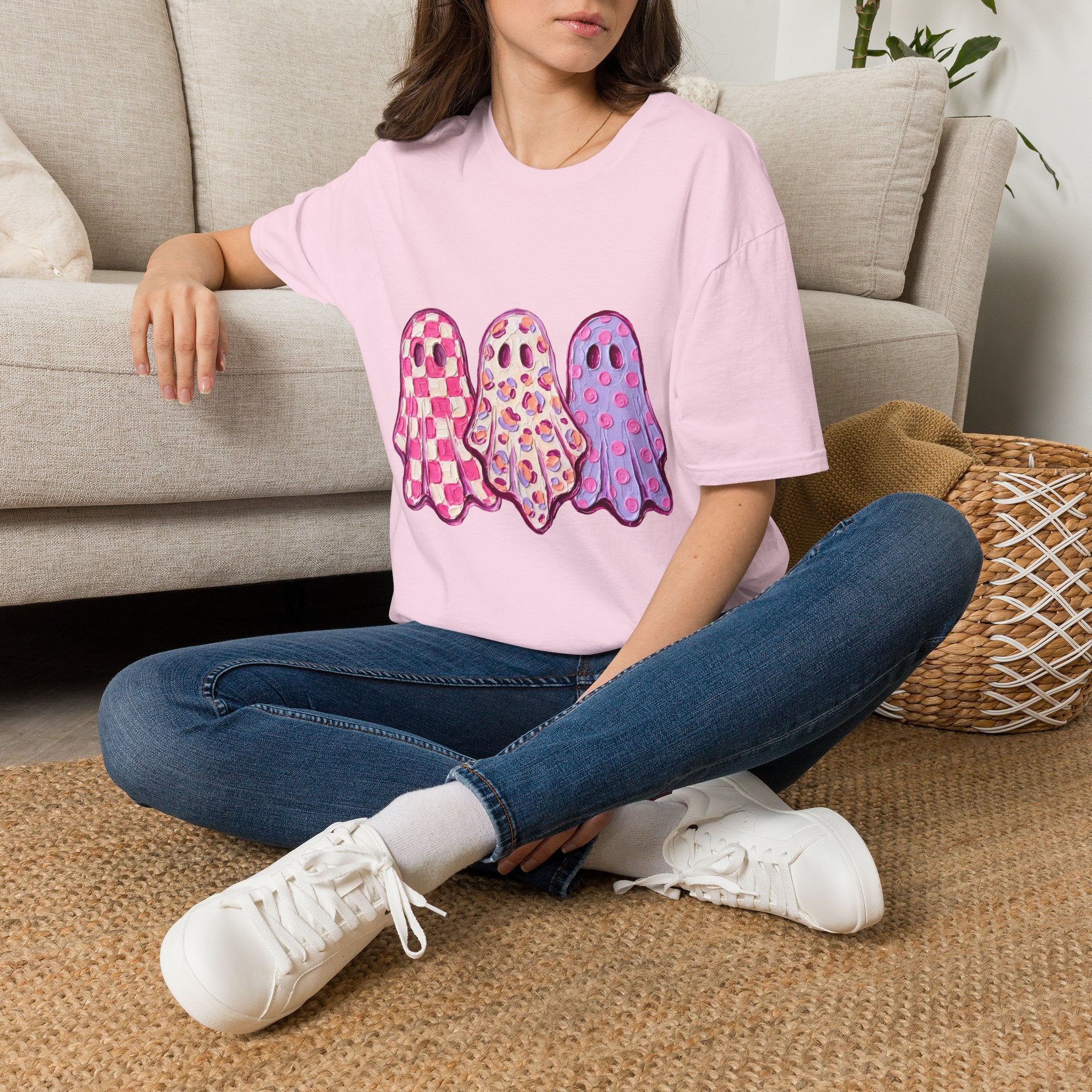 Pink Patterned Ghosts T-Shirt — Cute Halloween and Fall Tee