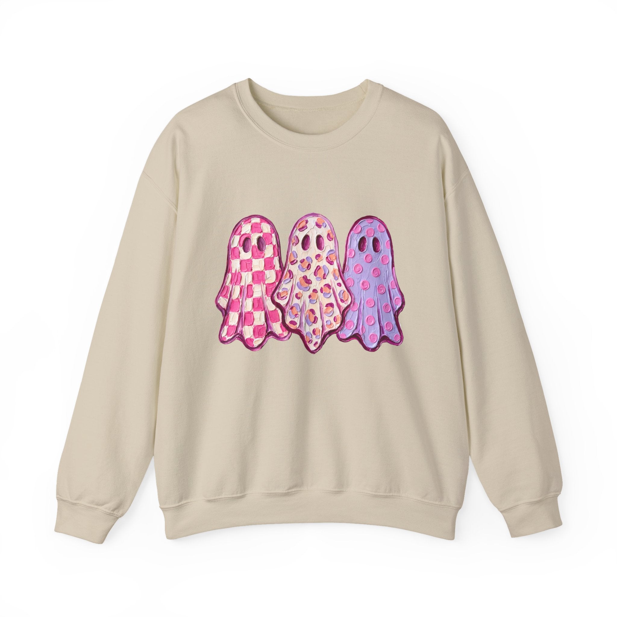 Pink Patterned Ghosts | Cute Halloween and Fall Crewneck Sweatshirt