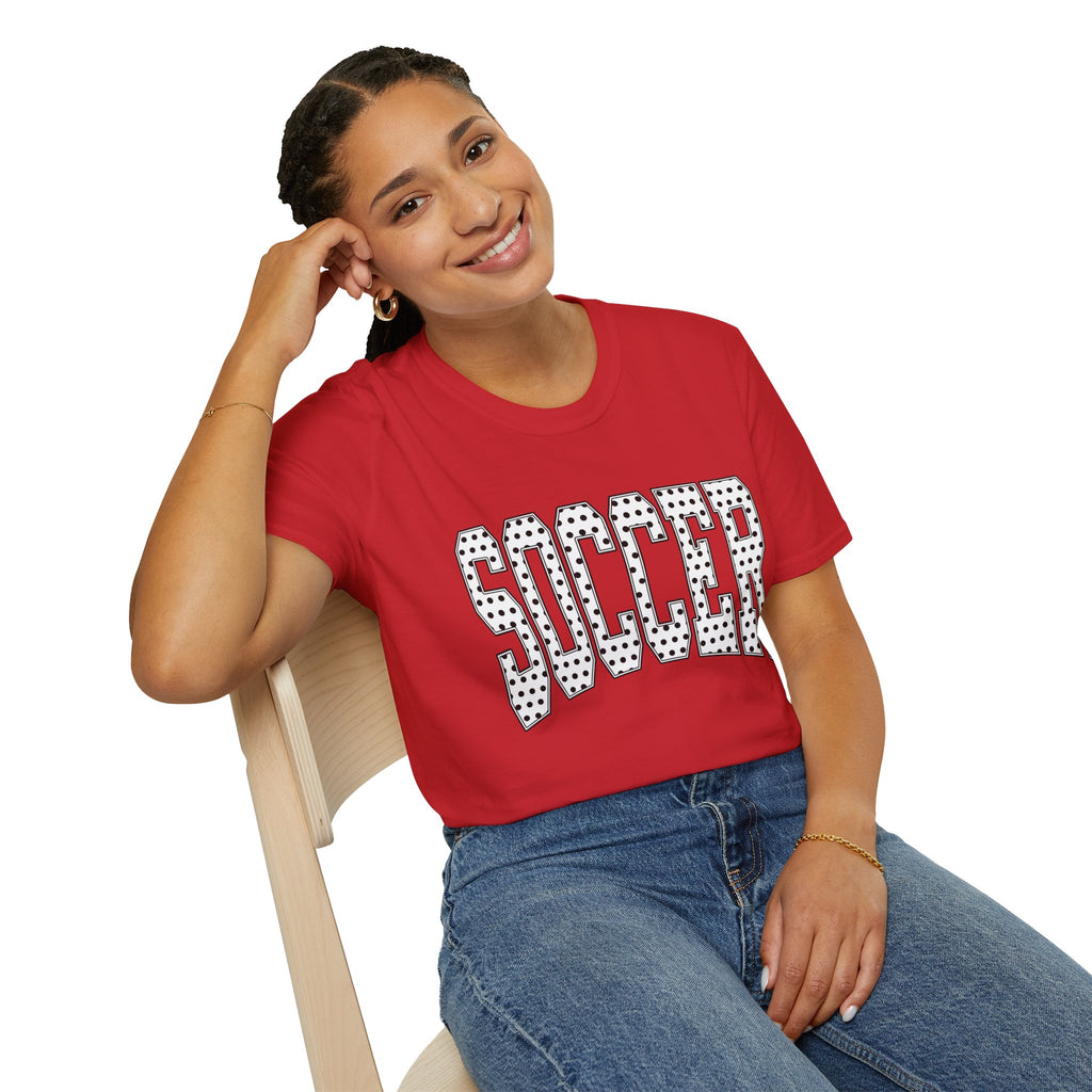 Soccer Varsity Polka Dot T‑Shirt — Retro Athletic Graphic Tee