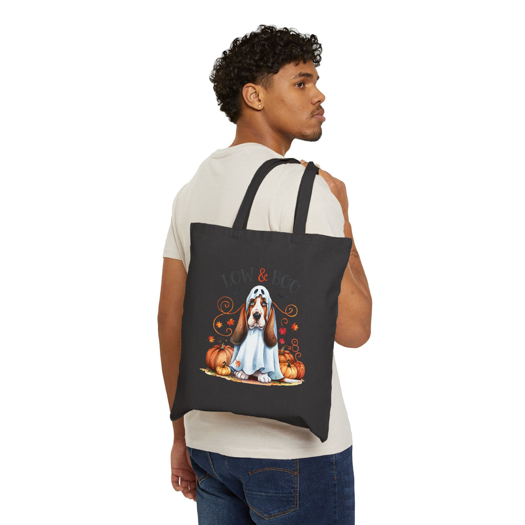 Halloween Basset Hound 'Low & Boo' Canvas Tote Bag
