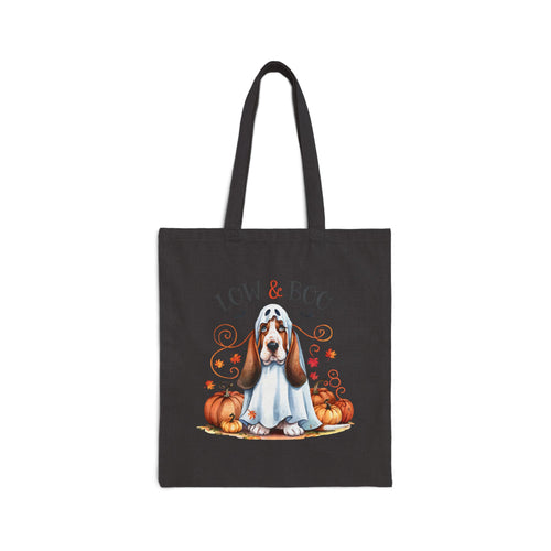 Halloween Basset Hound 'Low & Boo' Canvas Tote Bag