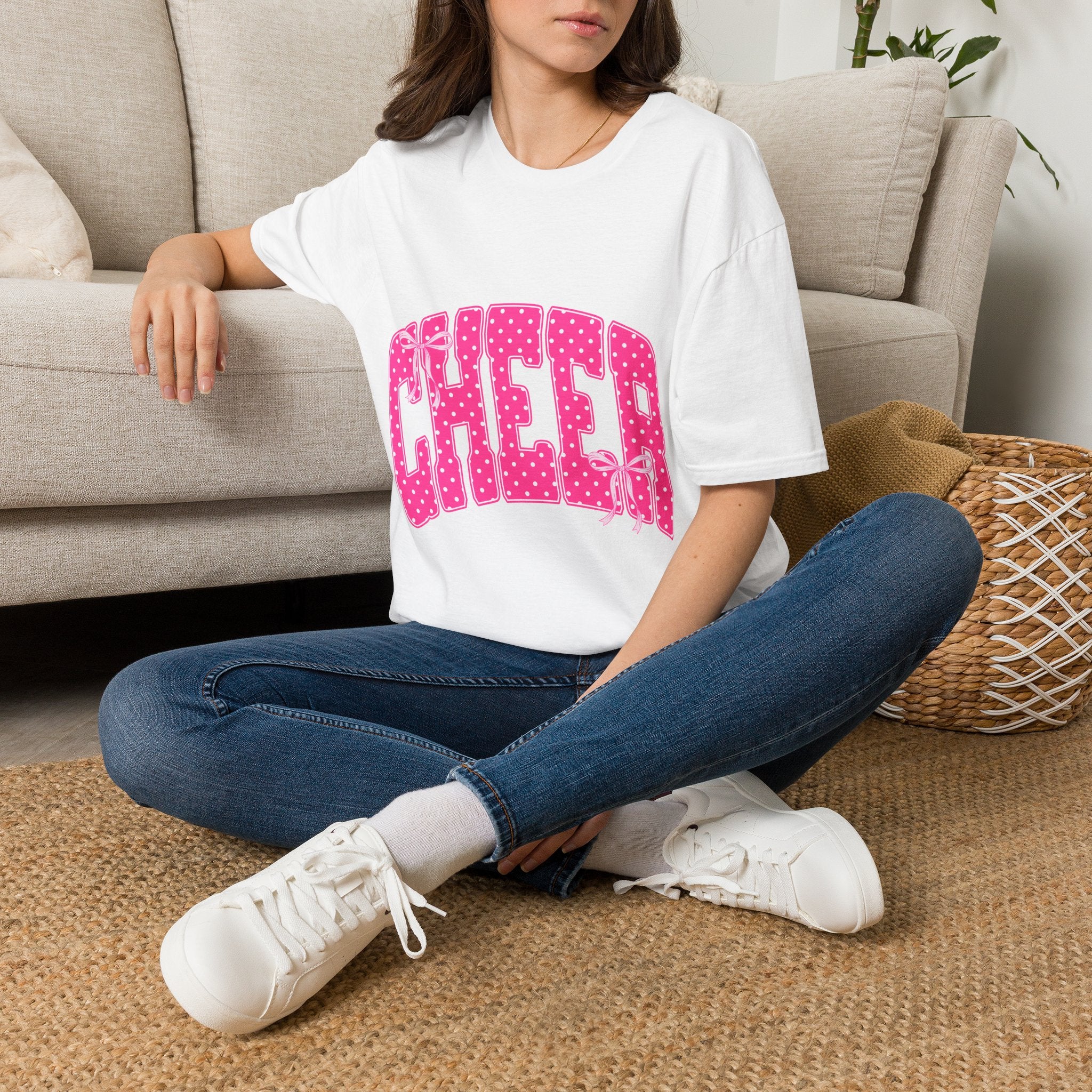 Cheer Graphic T-Shirt — Pink Polka Dot Athletic Tee