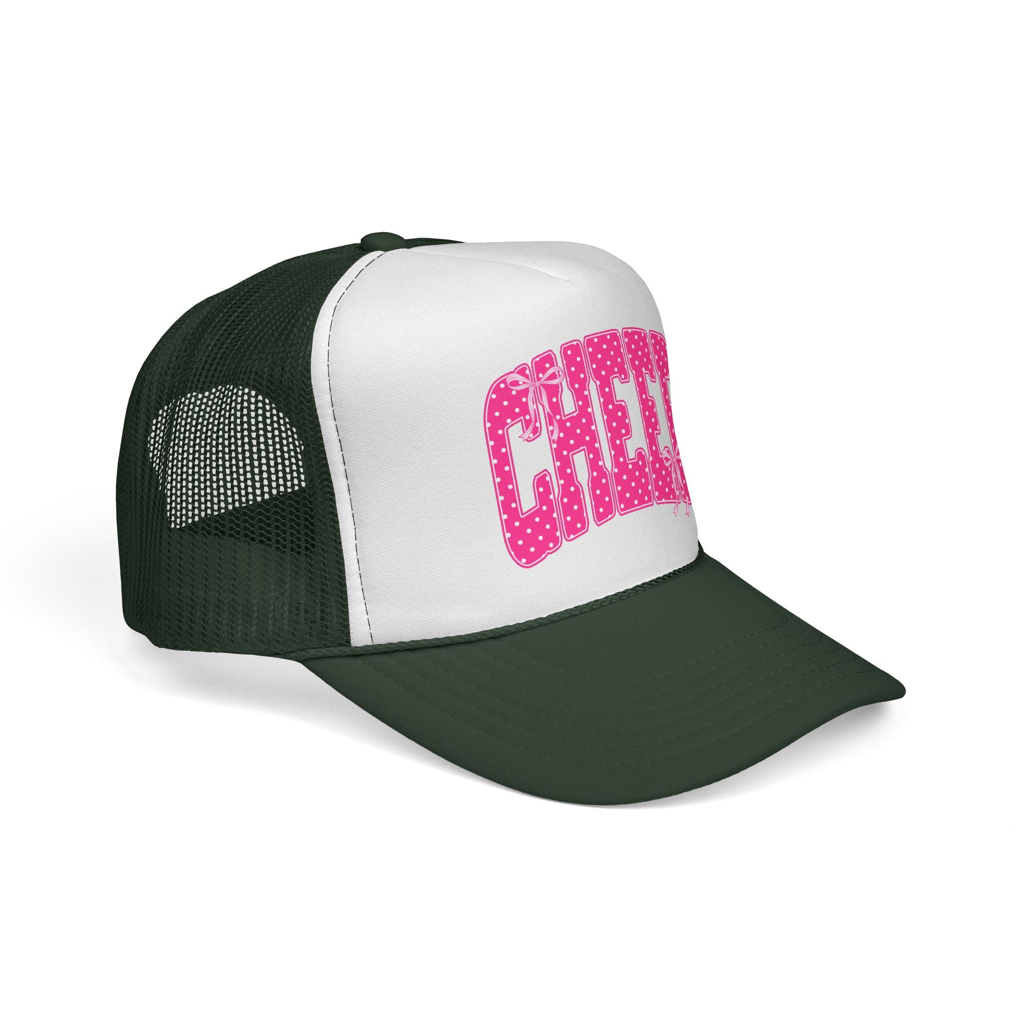 Cheer Trucker Hat — Pink Polka Dot Cheerleading Cap