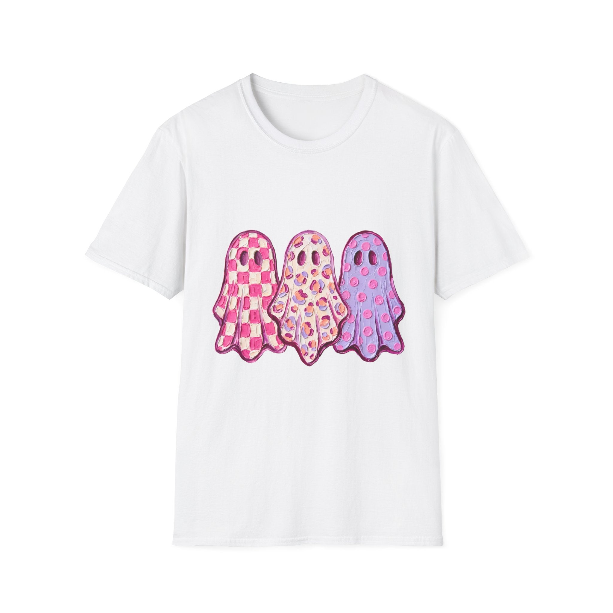 Pink Patterned Ghosts T-Shirt — Cute Halloween and Fall Tee