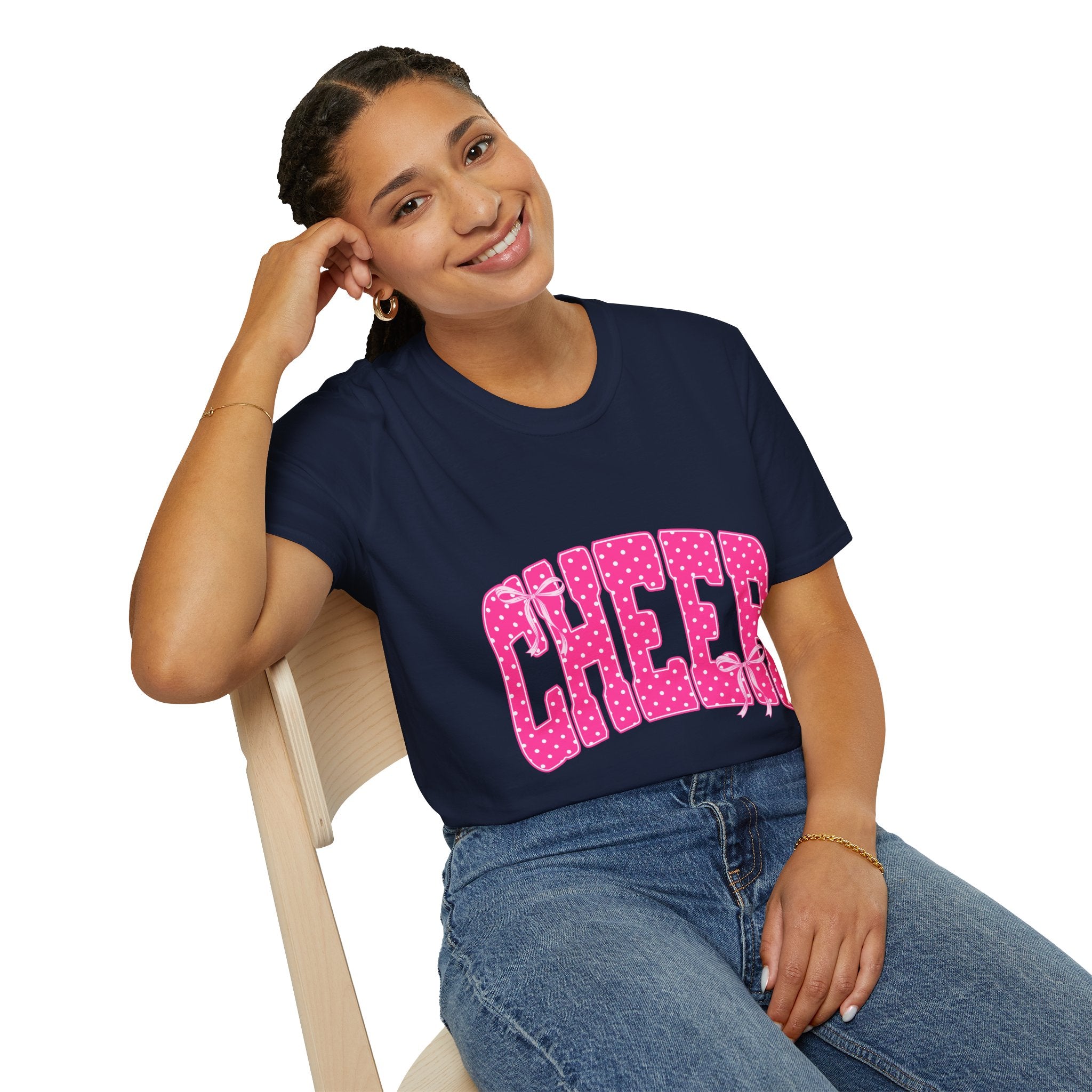 Cheer Graphic T-Shirt — Pink Polka Dot Athletic Tee