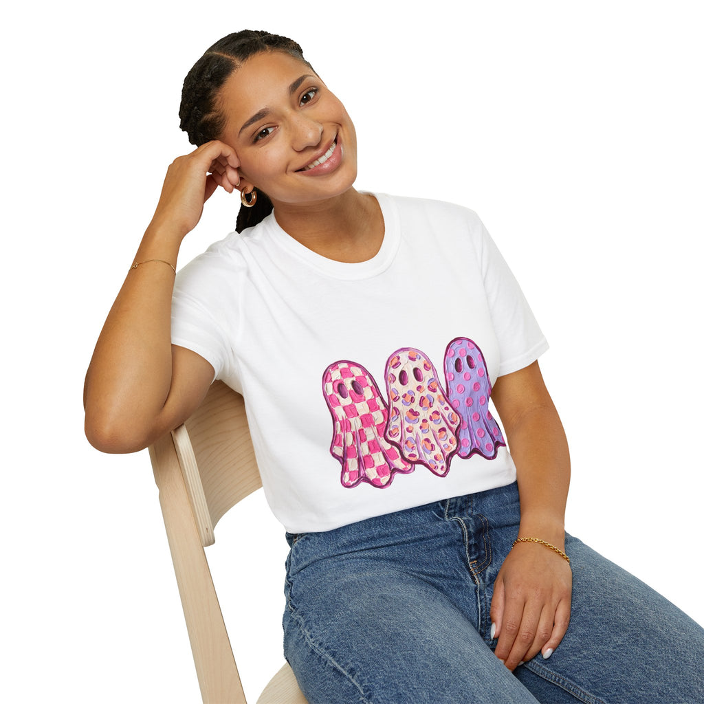 Pink Patterned Ghosts T-Shirt — Cute Halloween and Fall Tee