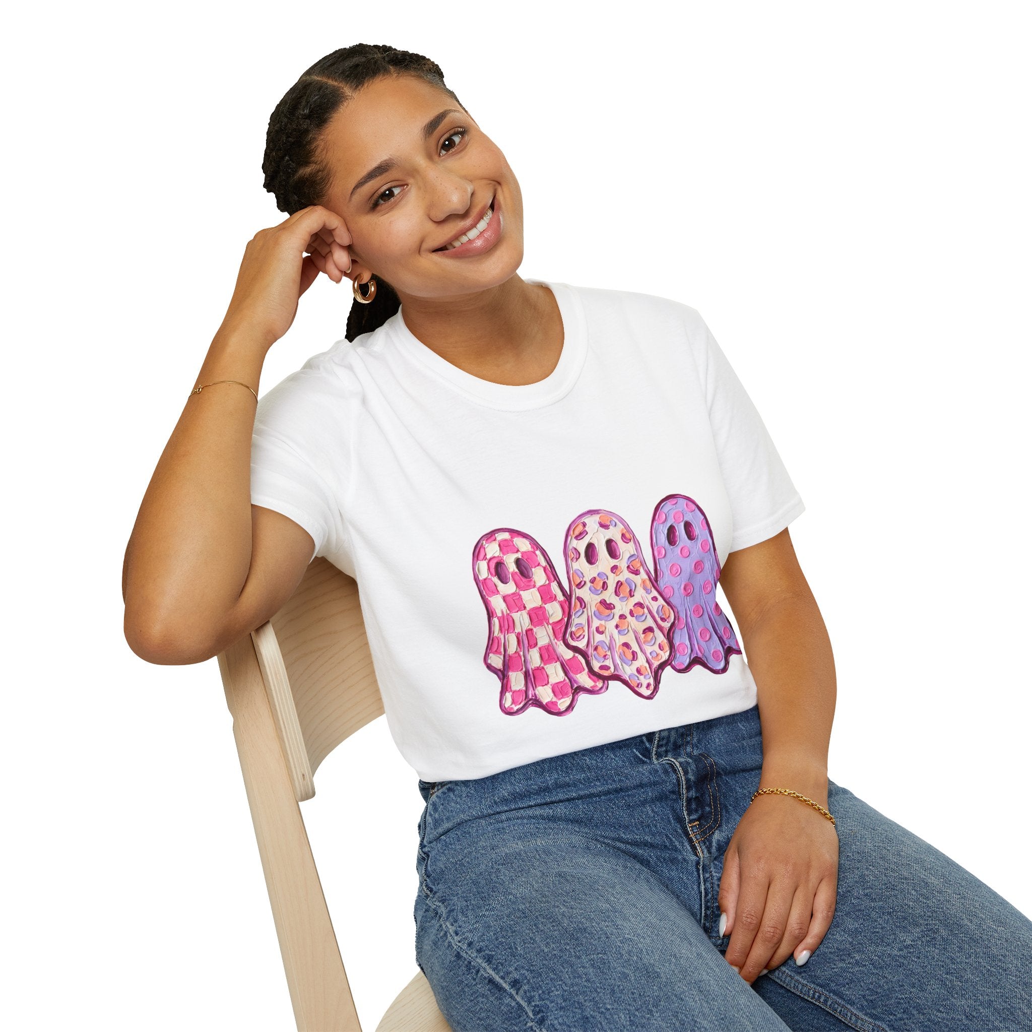 Pink Patterned Ghosts T-Shirt — Cute Halloween and Fall Tee