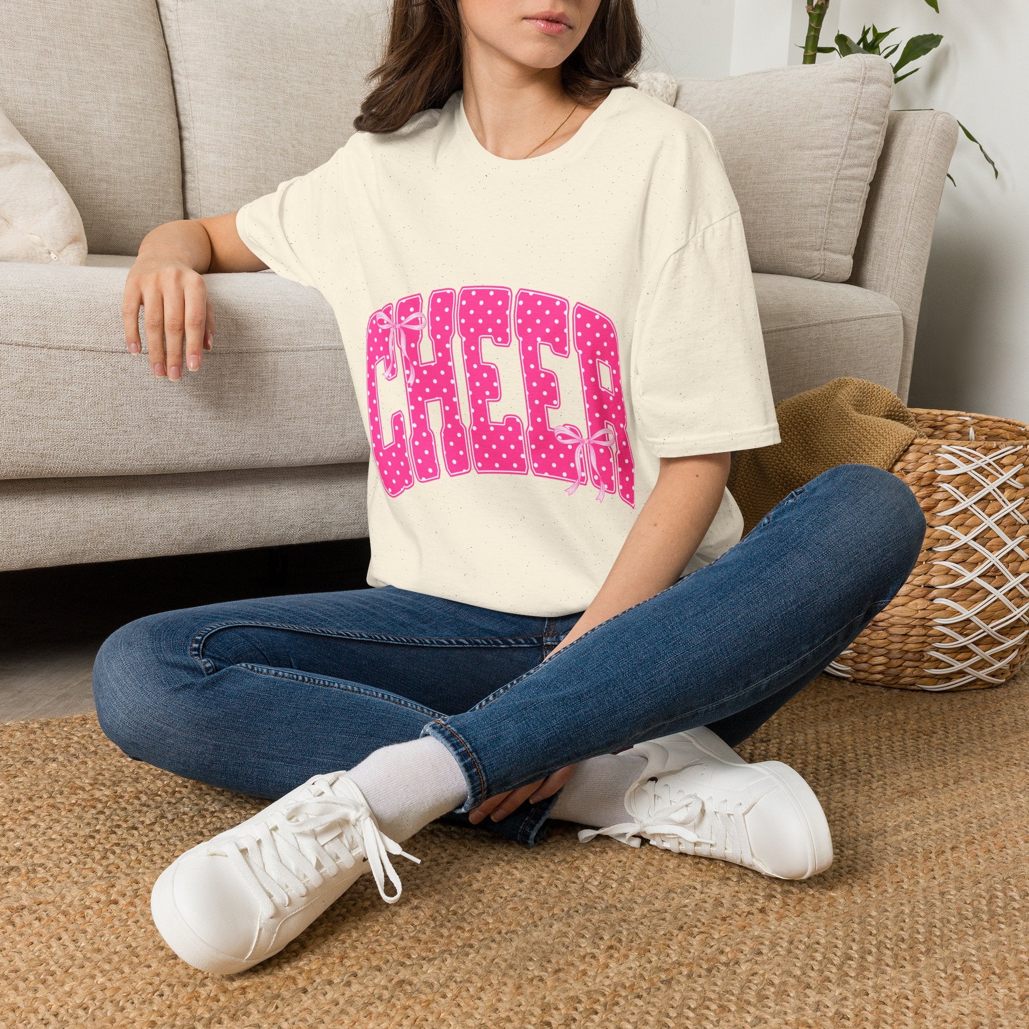 Cheer Graphic T-Shirt — Pink Polka Dot Athletic Tee