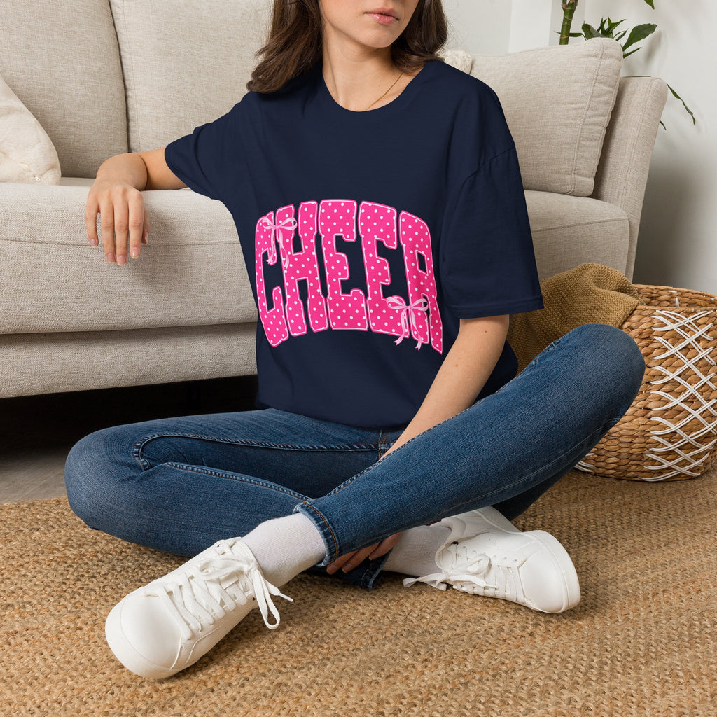 Cheer Graphic T-Shirt — Pink Polka Dot Athletic Tee