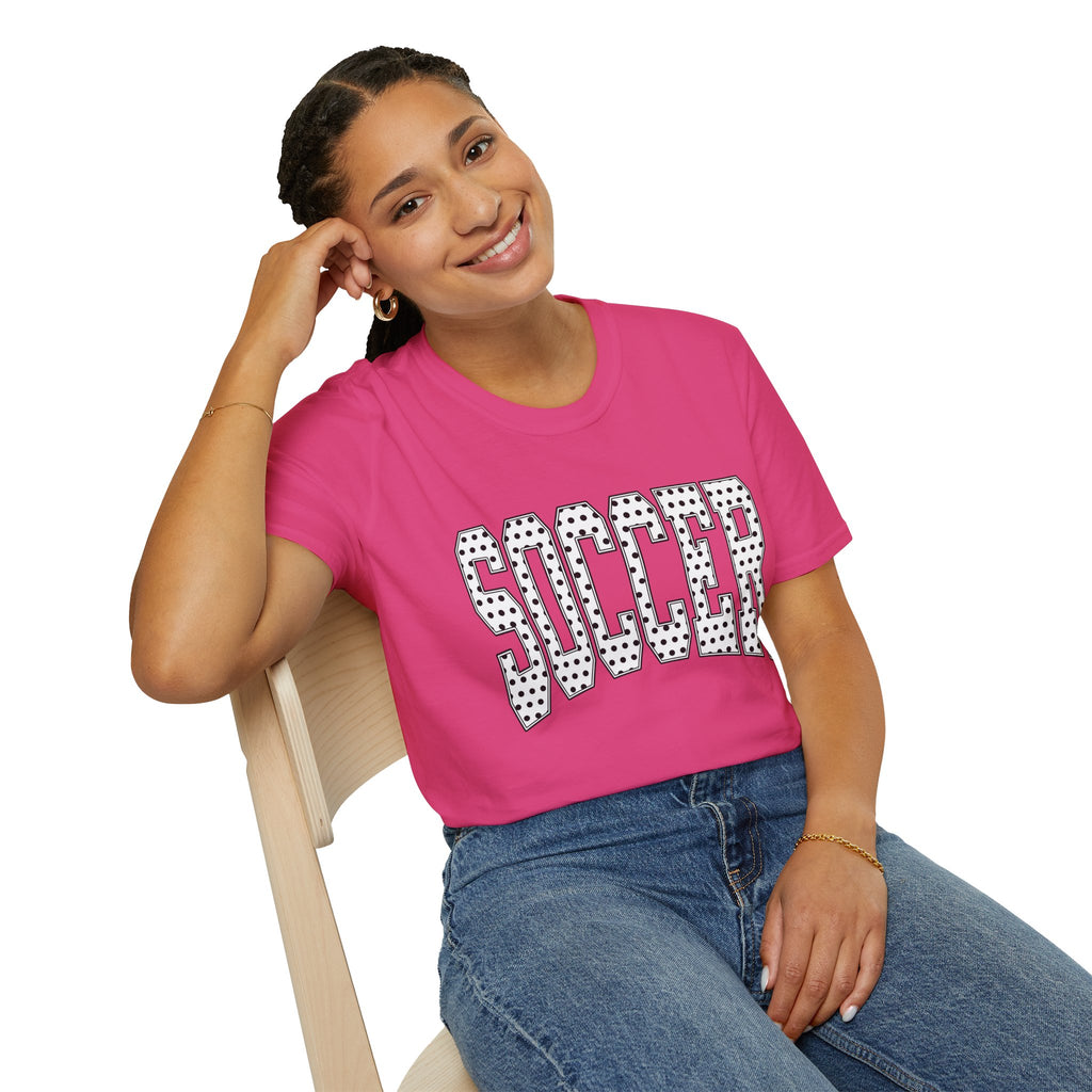 Soccer Varsity Polka Dot T‑Shirt — Retro Athletic Graphic Tee