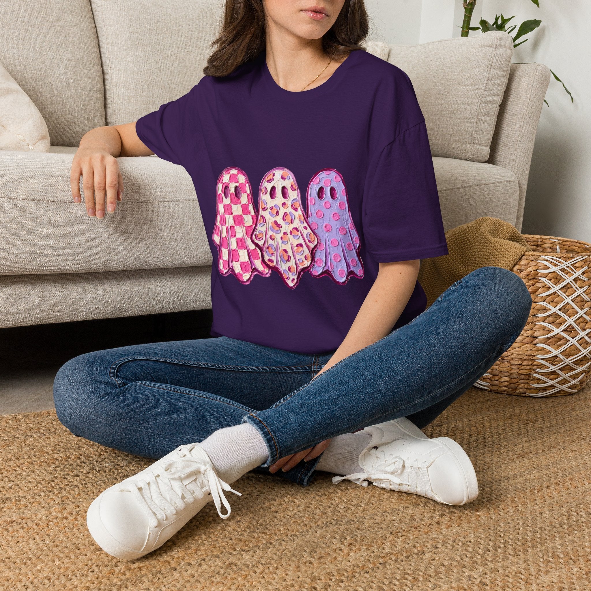 Pink Patterned Ghosts T-Shirt — Cute Halloween and Fall Tee