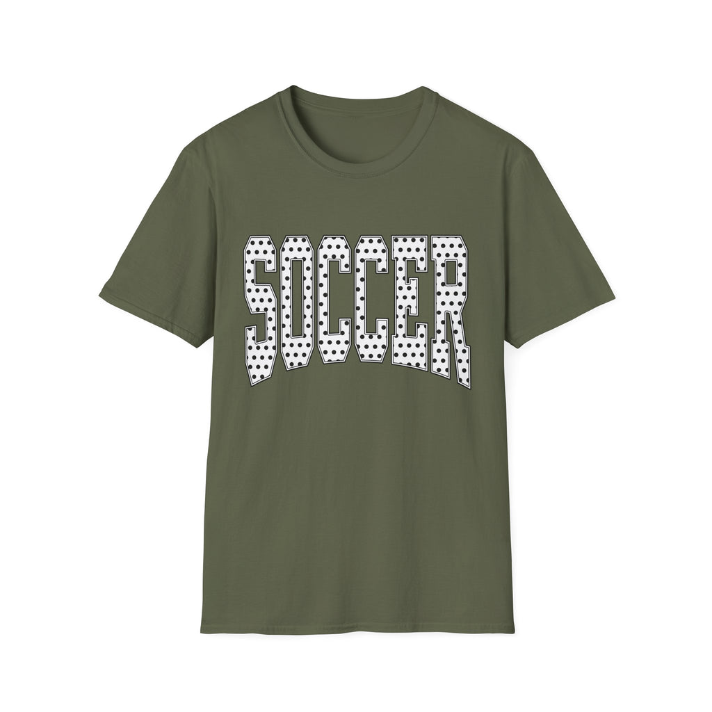 Soccer Varsity Polka Dot T‑Shirt — Retro Athletic Graphic Tee